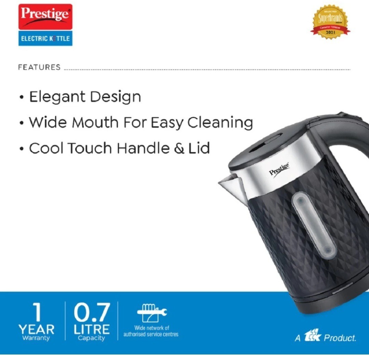 Image of Prestige PKDSS 0.7 ELECTRIC KETTLE ( 0.7 L WITH CONCEALED ELEMENT ) Electric Kettle