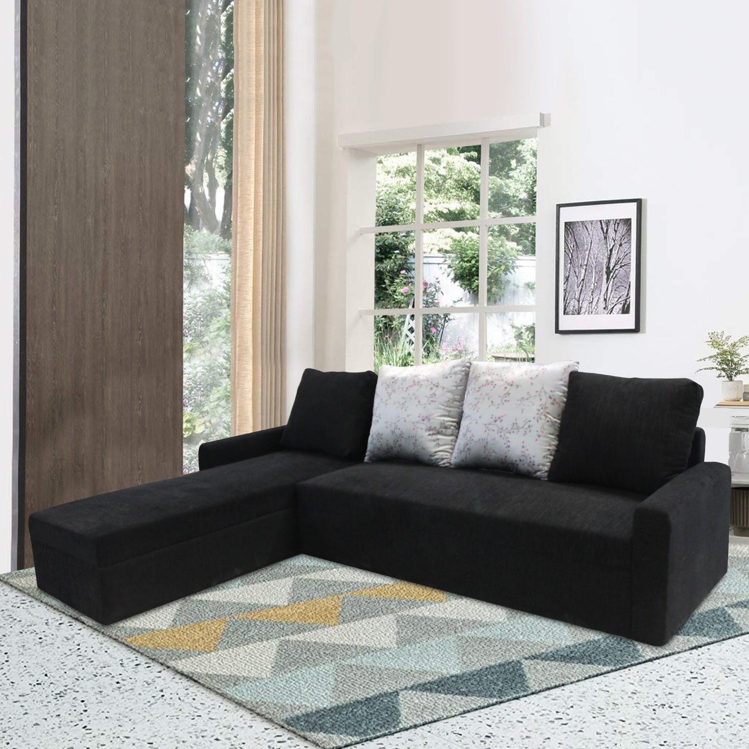Flipkart Perfect Homes Porto L Shape Fabric 6 Seater Sofa (Finish Color -  Printed Black, DIY(Do-It-Yourself)) - Price History