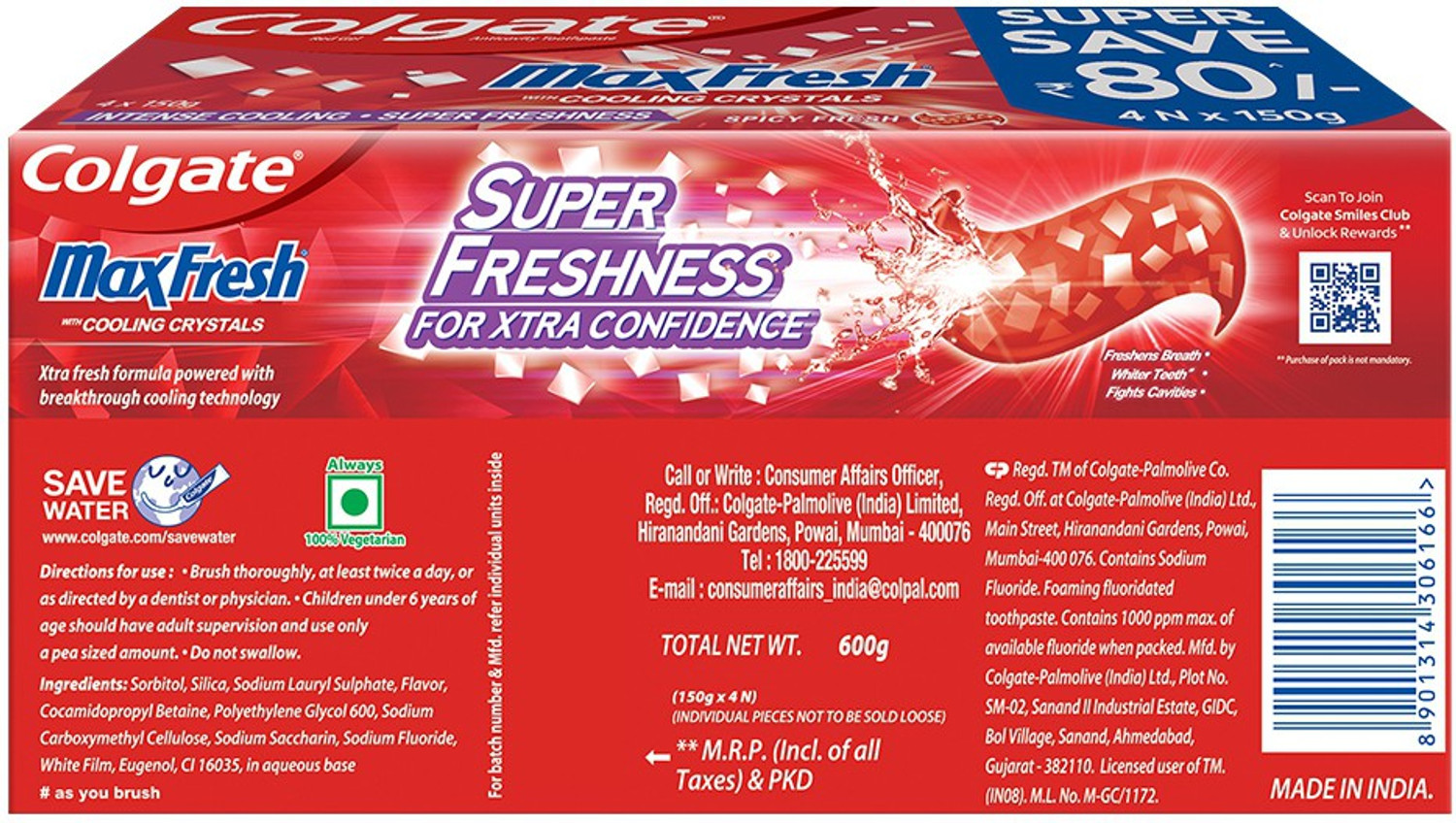 Image of Colgate Maxfresh Spicy Fresh Red Gel Toothpaste