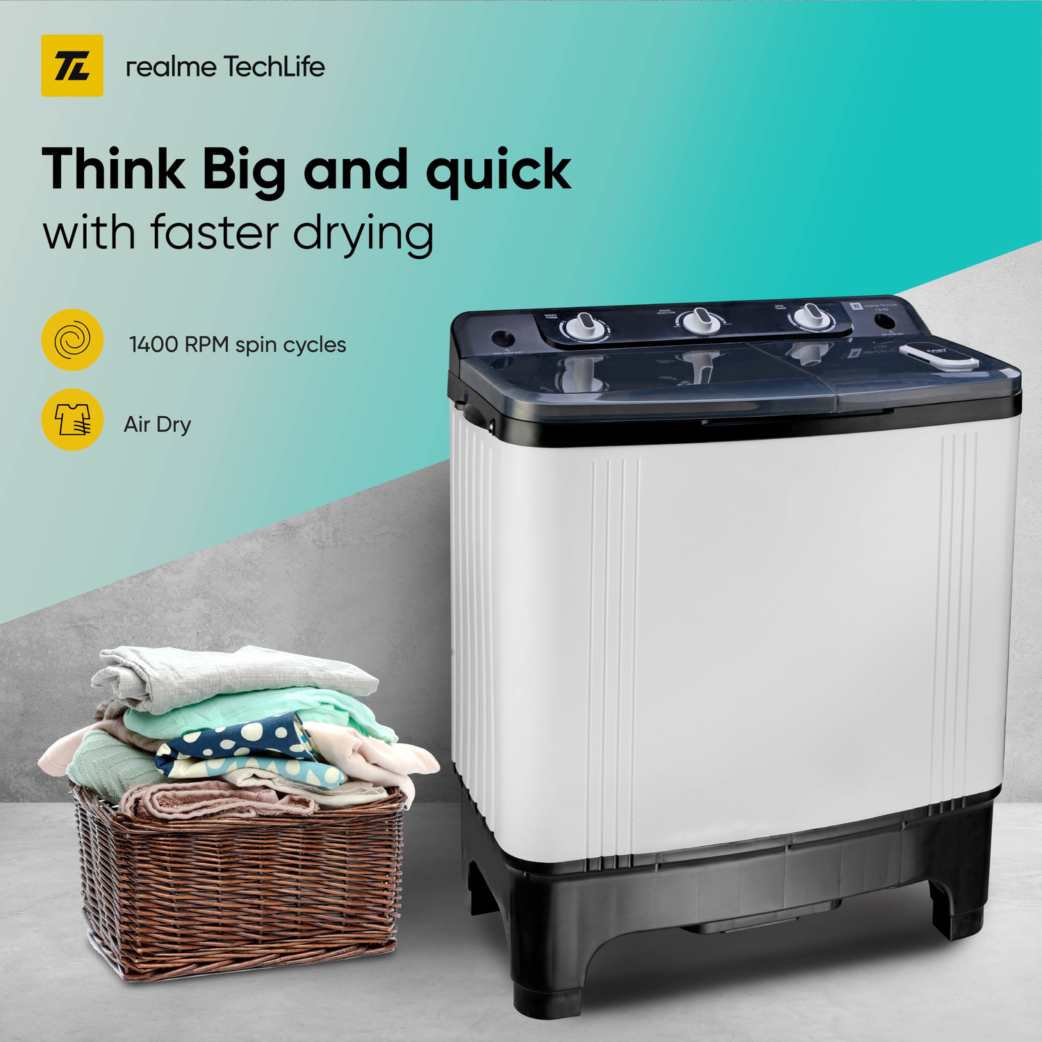 Image of realme TechLife 7 kg 5 Star rating Semi Automatic Top Load Washing Machine White, Black