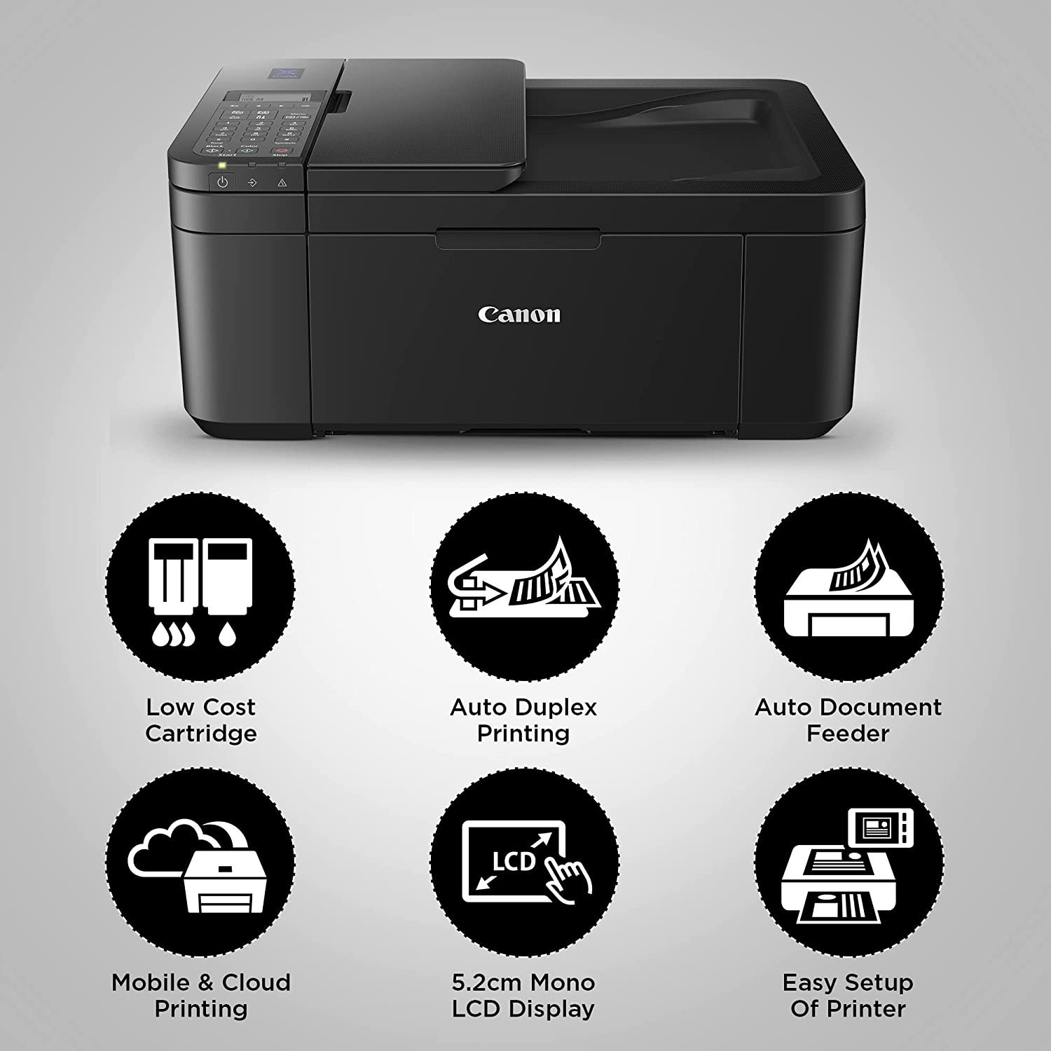 Image of Canon E4570 Multi-function WiFi Color Inkjet Printer with Voice Activated Printing Google Assistant and Alexa with Auto Duplex feature and Auto-document feeder