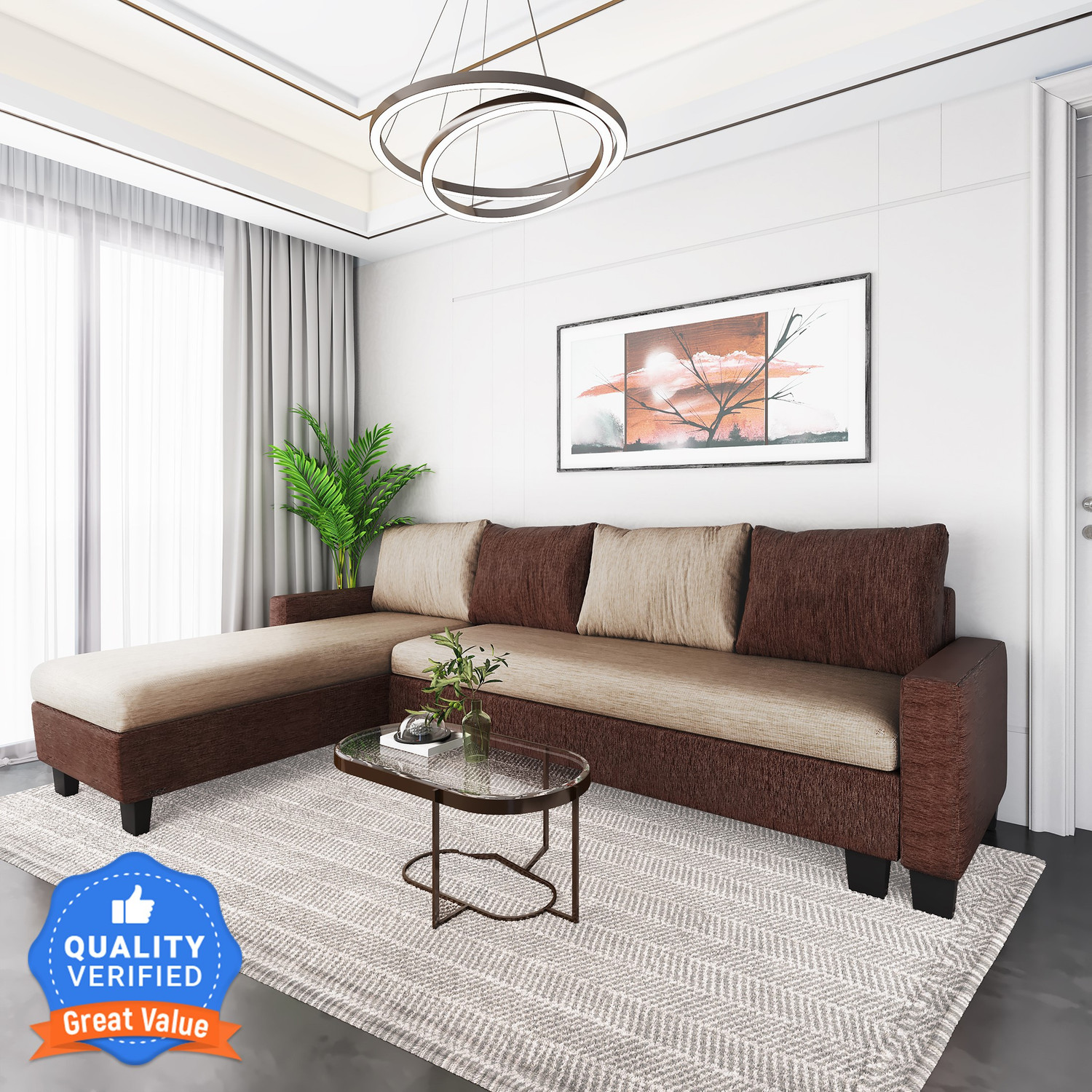 Image of Flipkart Perfect Homes Porto L Shape Fabric 6 Seater Sofa