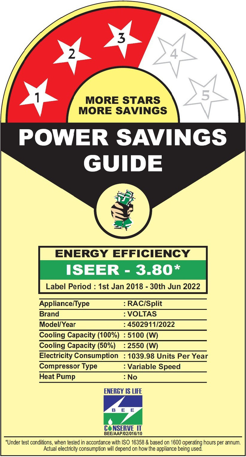 Image of Voltas 2022 Model 1.5 Ton 3 Star Split Inverter AC