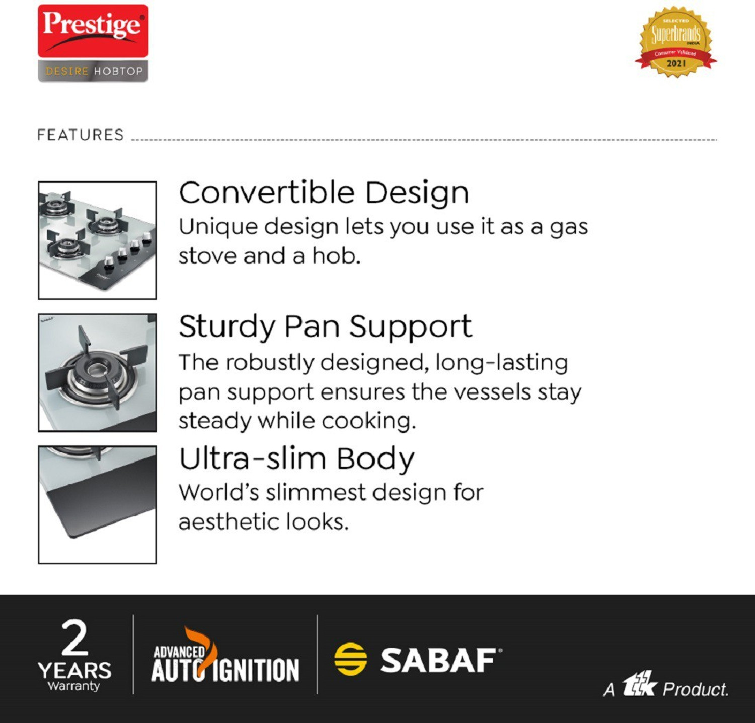 Image of Prestige Desire Hob Top PHTD 04 Al, Glass Automatic Hob