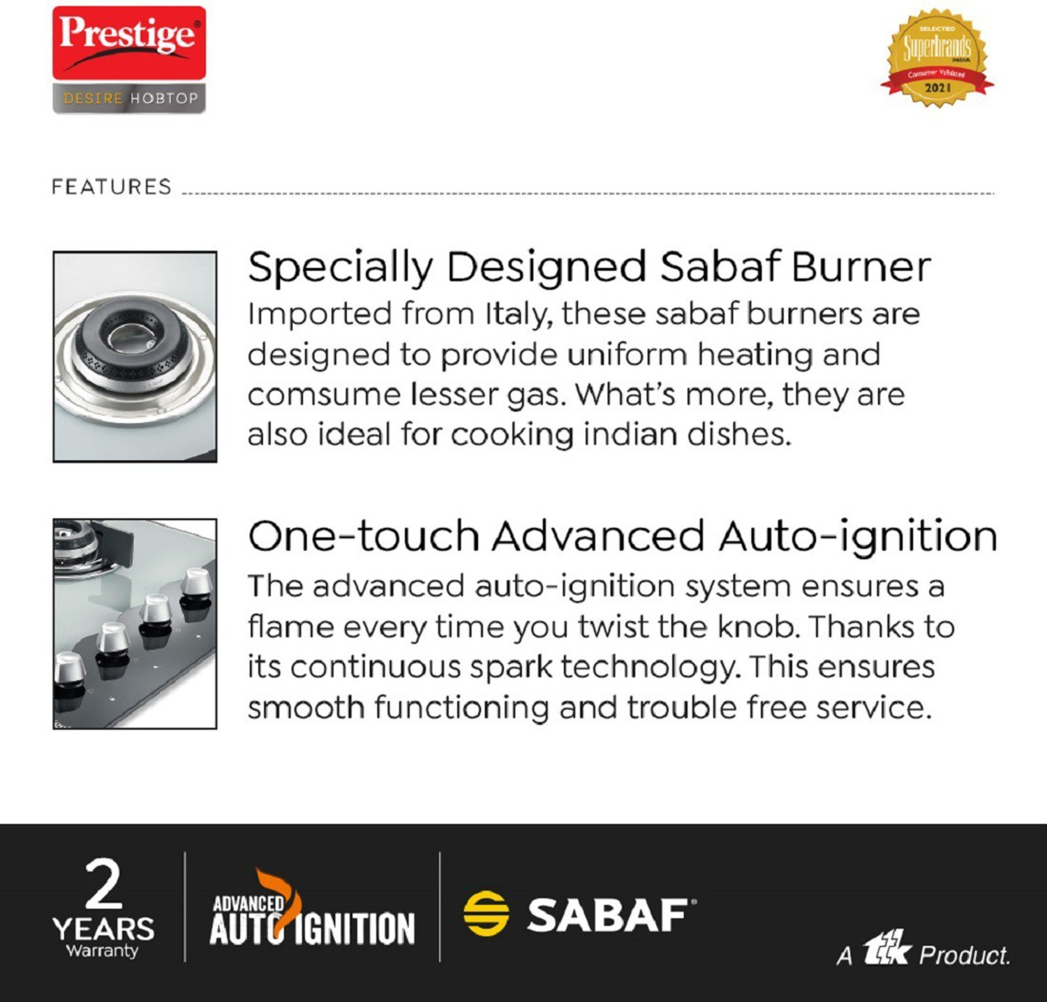 Image of Prestige Desire Hob Top PHTD 04 Al, Glass Automatic Hob