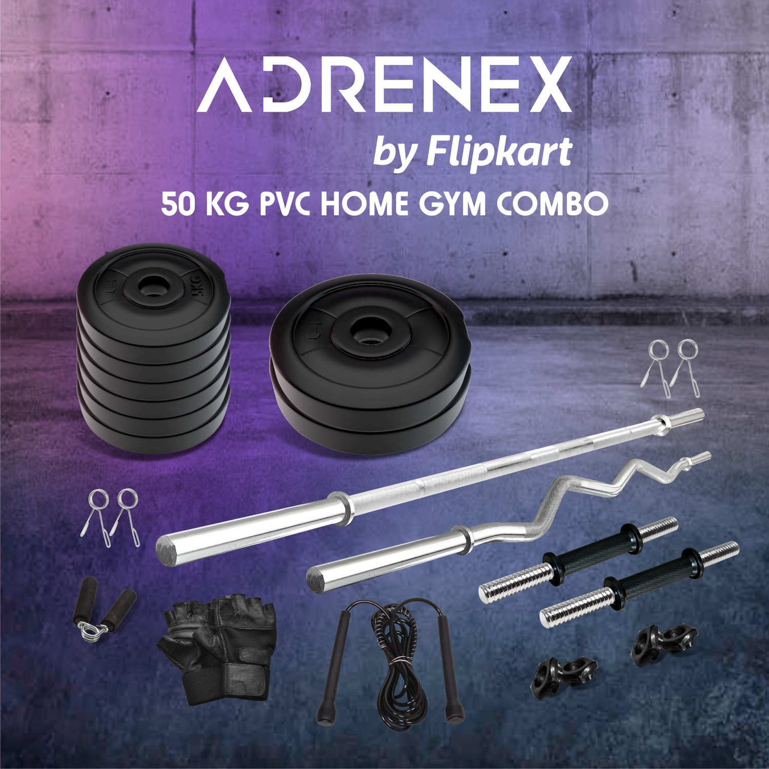 Adrenex by Flipkart 50 kg PVC 50 KG COMBO 2-WB Home Gym Kit Home Gym Combo