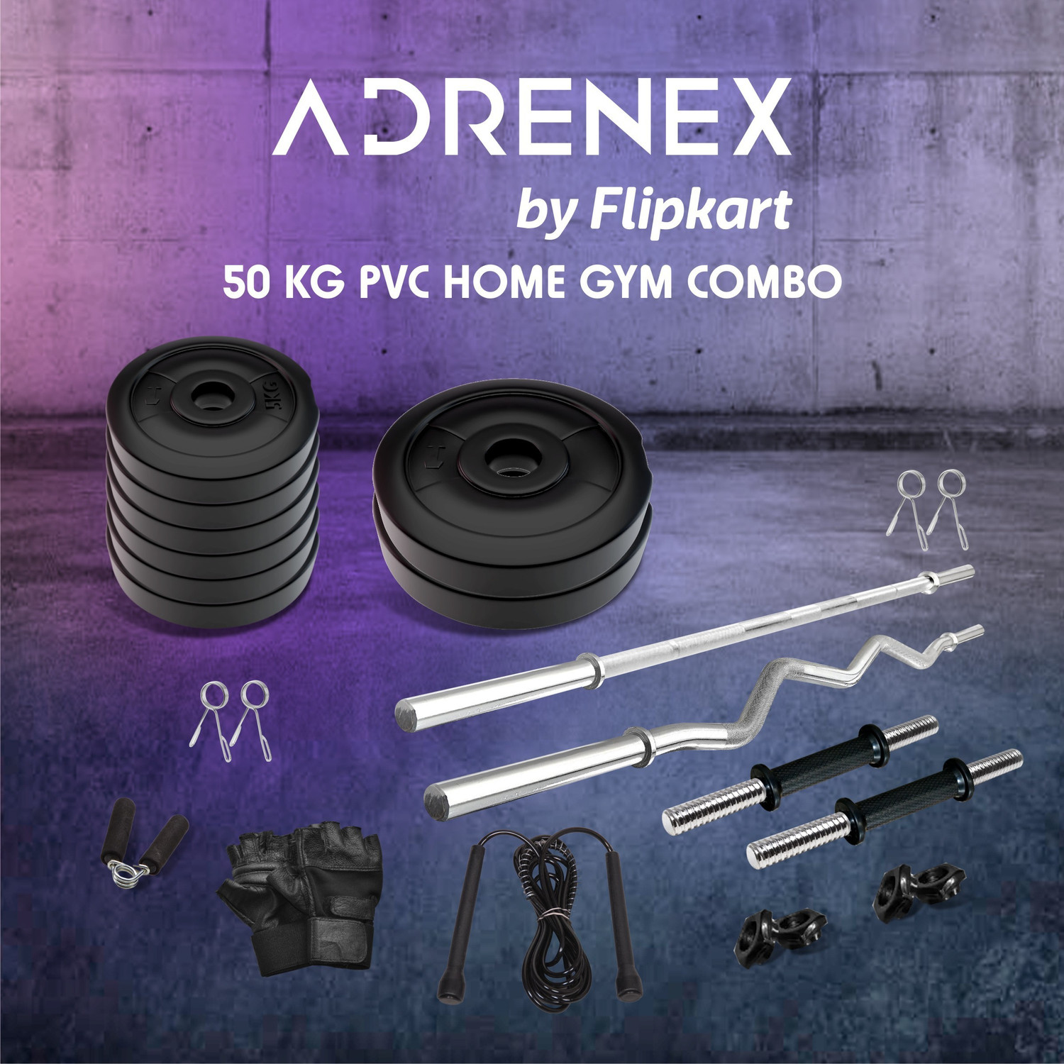 Adrenex by Flipkart 50 Kg PVC 50 KG COMBO 343-WB Home Gym Combo