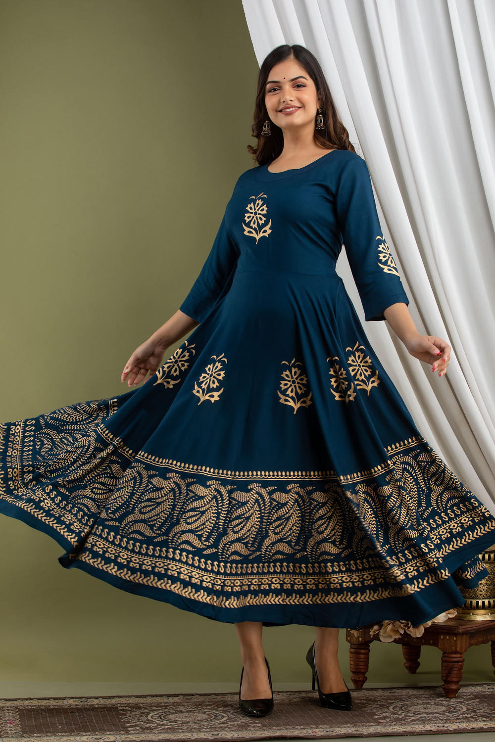 Image of Lee Moda Women Printed Flared Kurta