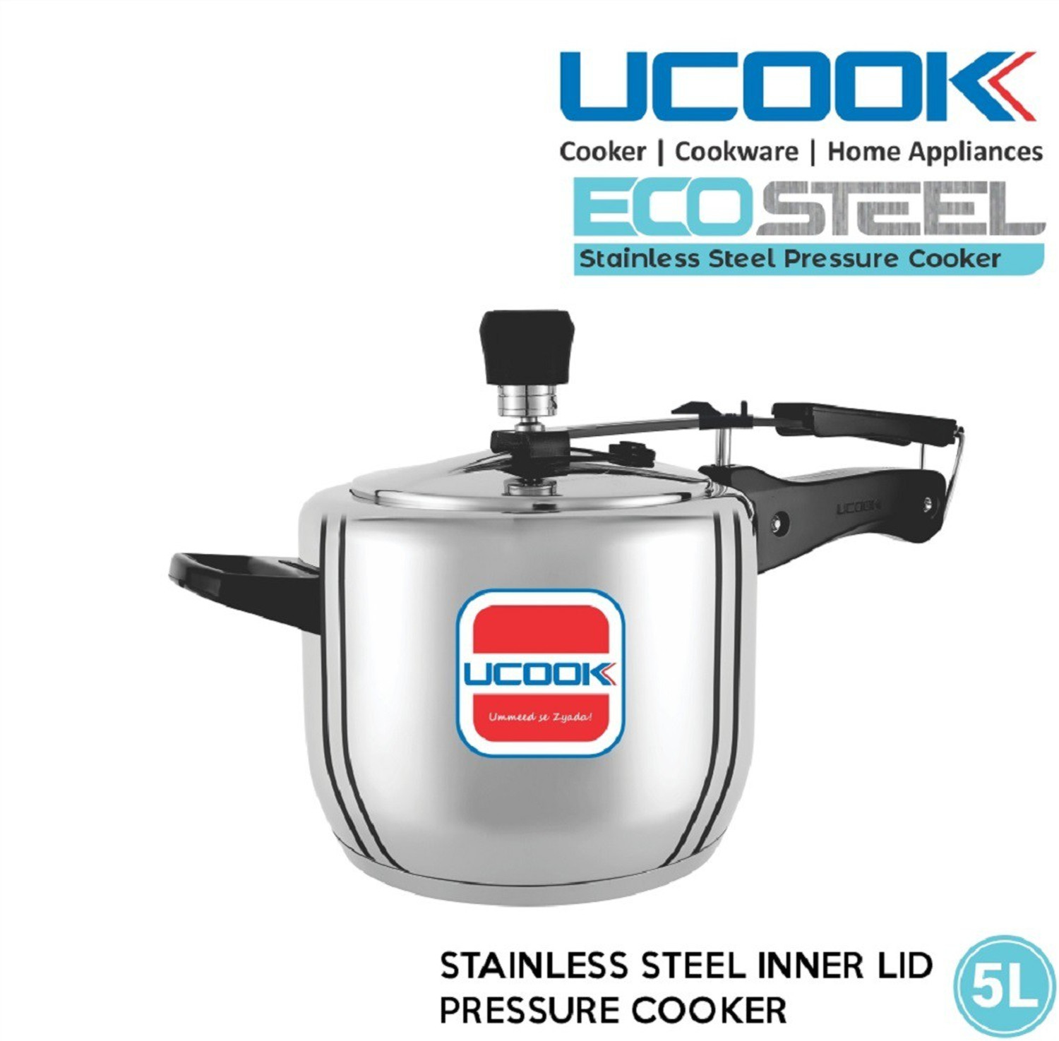 Image of UCOOK Eco 5 ltr Stainless steel inner lid presser cooker without seperator 5 L Inner Lid Induction Bottom Pressure Cooker