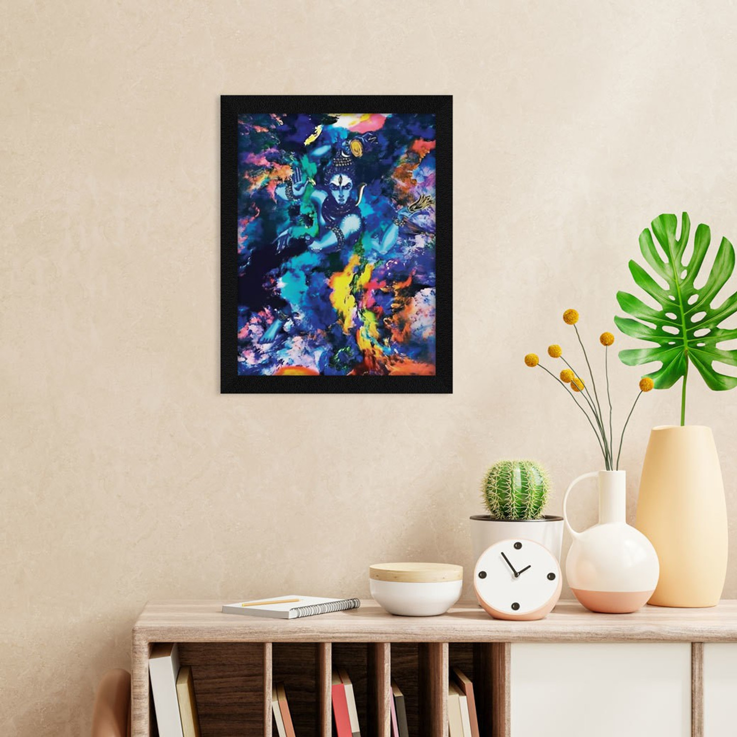 Image of Jitesh Arts Mahadev Dancing Colourful Psychedelic Bholey Nath Smiling Lucky Powerful Energy Digital Reprint 10.5 inch x 13.5 inch Painting