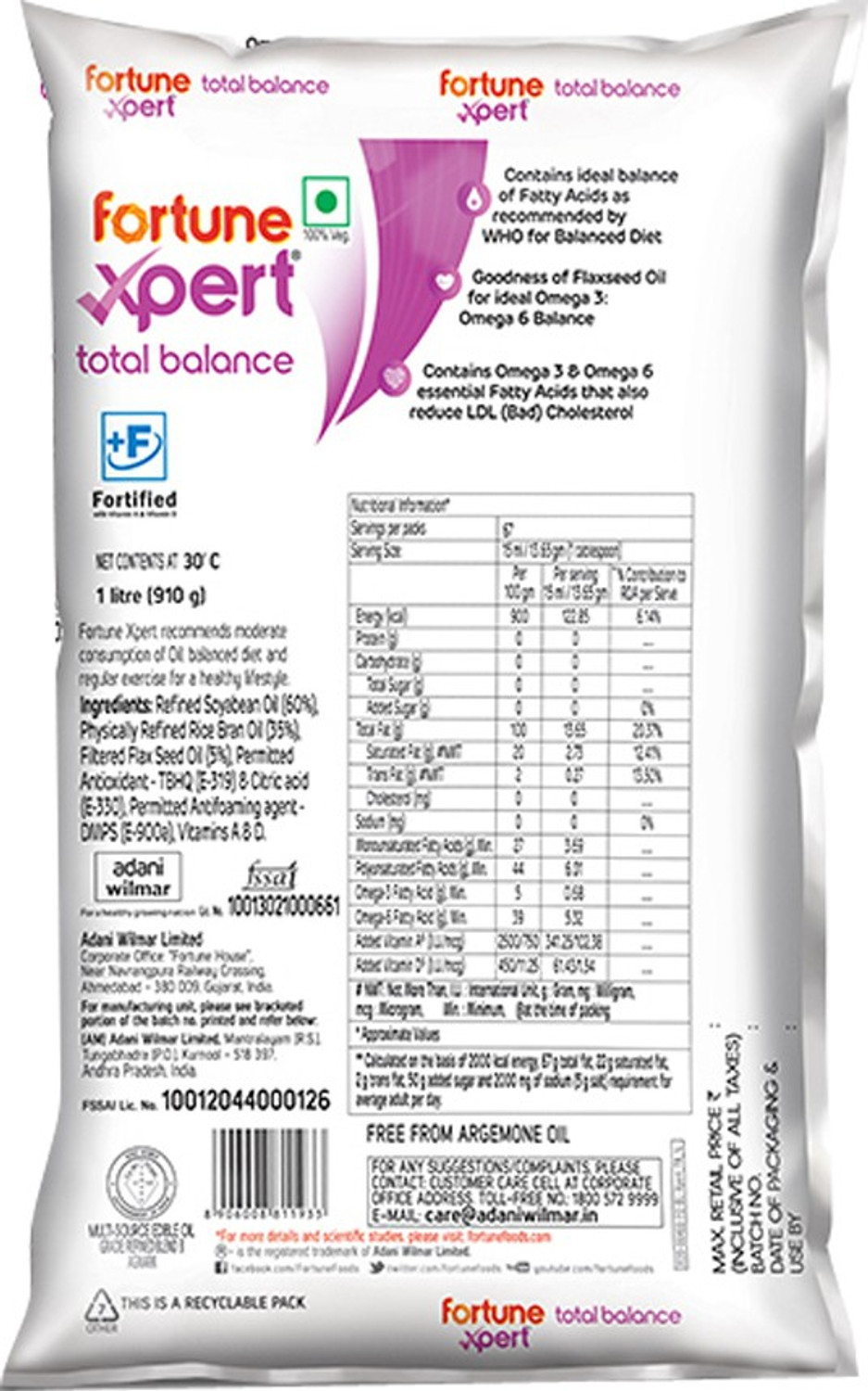 Image of FORTUNE Xpert Total Balance Soyabean Oil Pouch