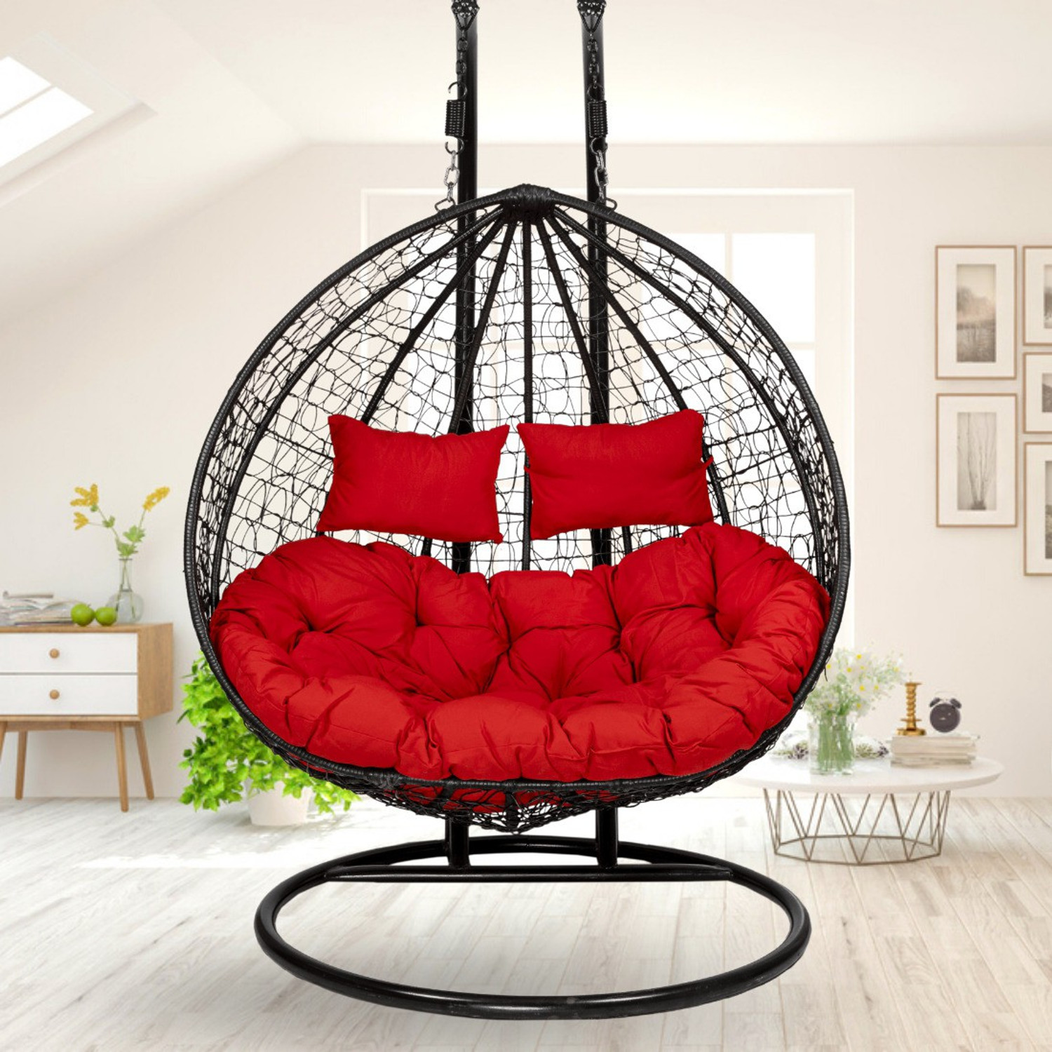 Swingzy Double Seater Iron Hanging Egg Swing Chair with Curve Stand for Kid s and Adult Iron Hammock Black Pre assembled Price History