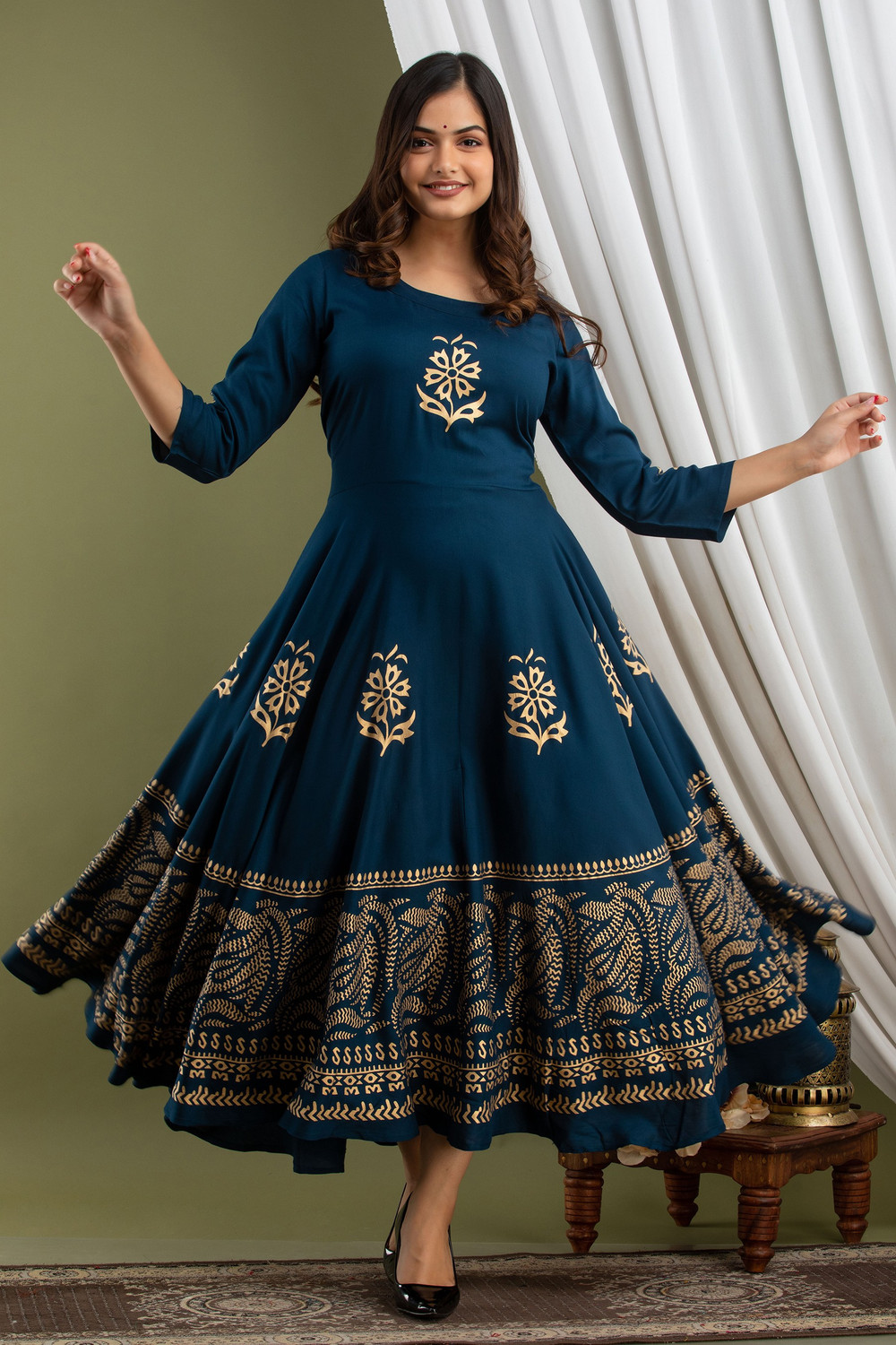 Image of Lee Moda Women Printed Flared Kurta