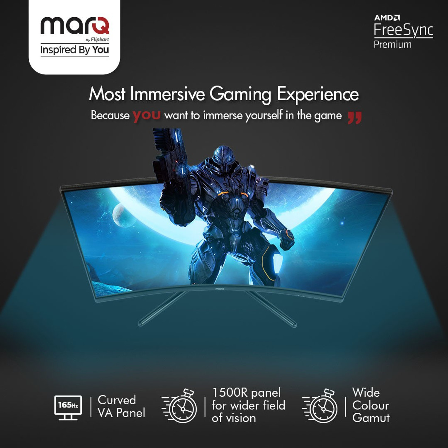 Image of MarQ by Flipkart 81.28 cm (32 inch) Curved Full HD LED Backlit VA Panel with 2 X 3W Inbuilt Speakers Gaming Monitor (32FHDMCQII1G)