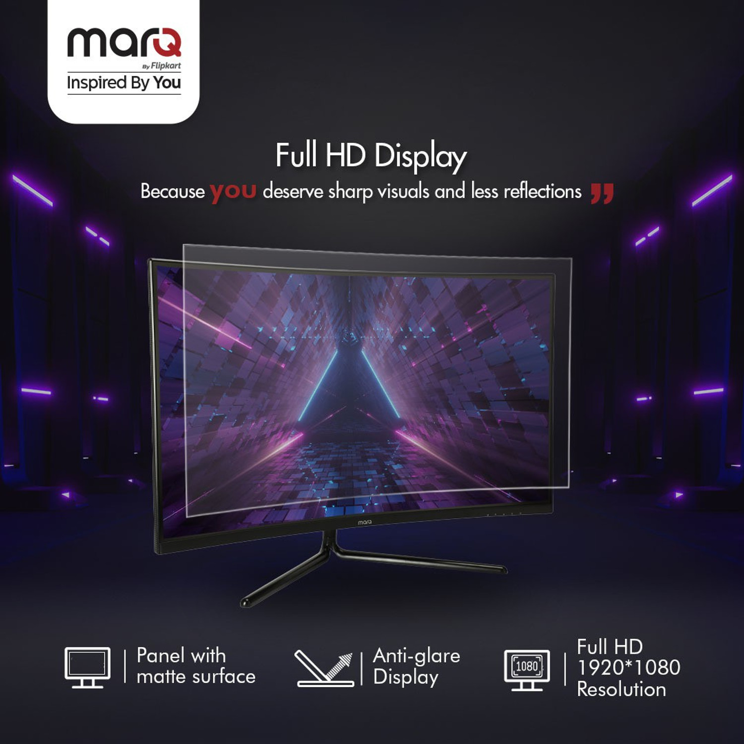 Image of MarQ by Flipkart 81.28 cm (32 inch) Curved Full HD LED Backlit VA Panel with 2 X 3W Inbuilt Speakers Gaming Monitor (32FHDMCQII1G)