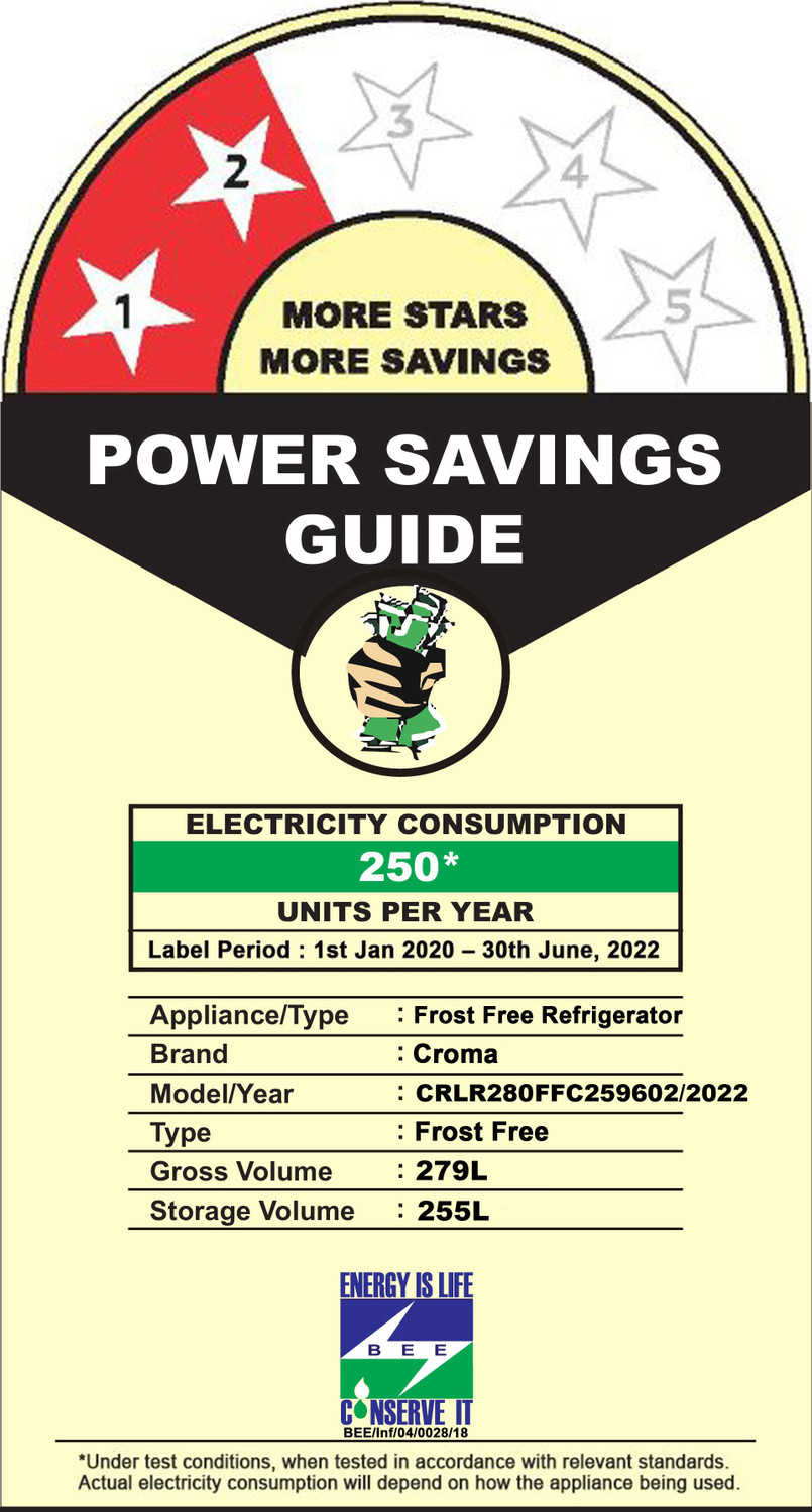 Image of Croma 279 L Frost Free Double Door 2 Star Refrigerator