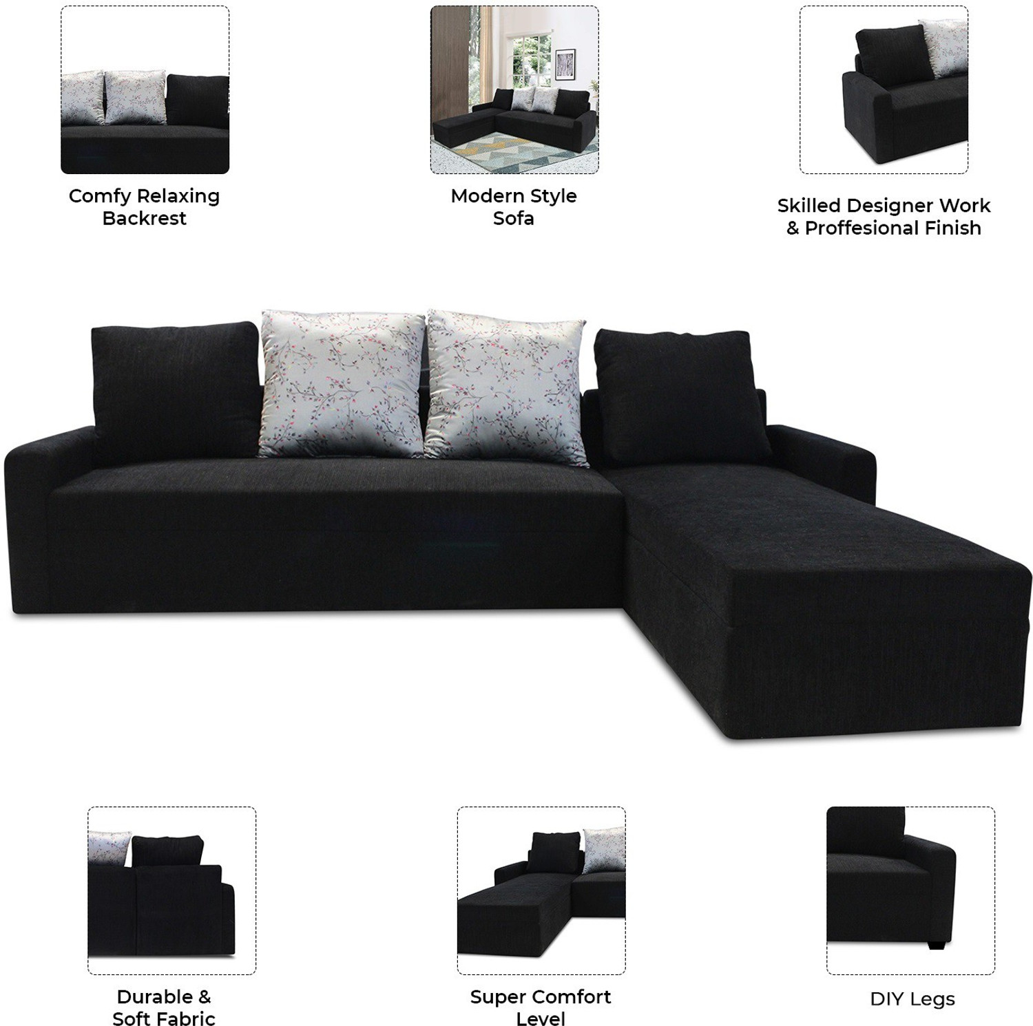 Image of Flipkart Perfect Homes Porto L Shape Fabric 6 Seater Sofa