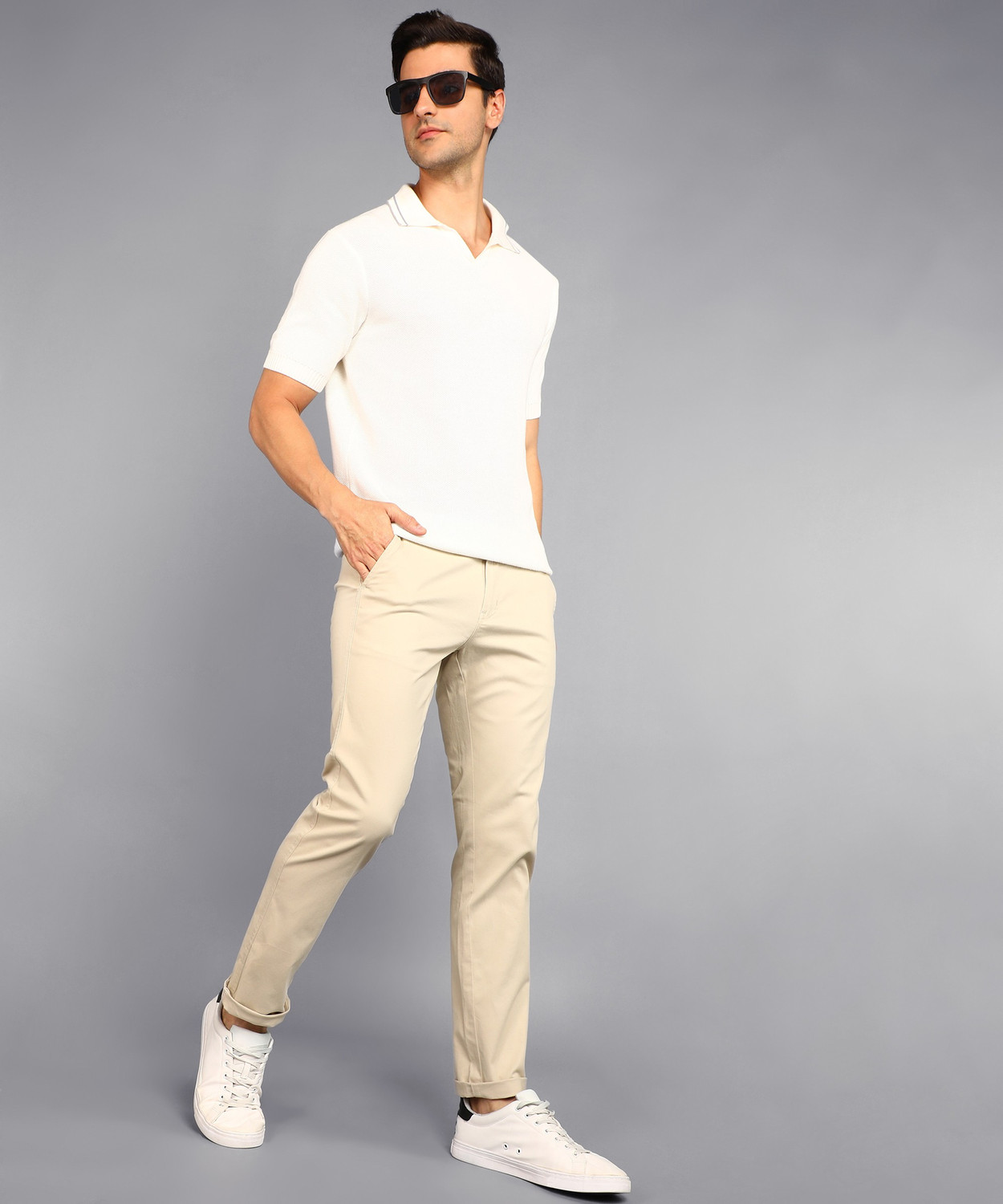 Image of METRONAUT Slim Fit Men Cream Trousers