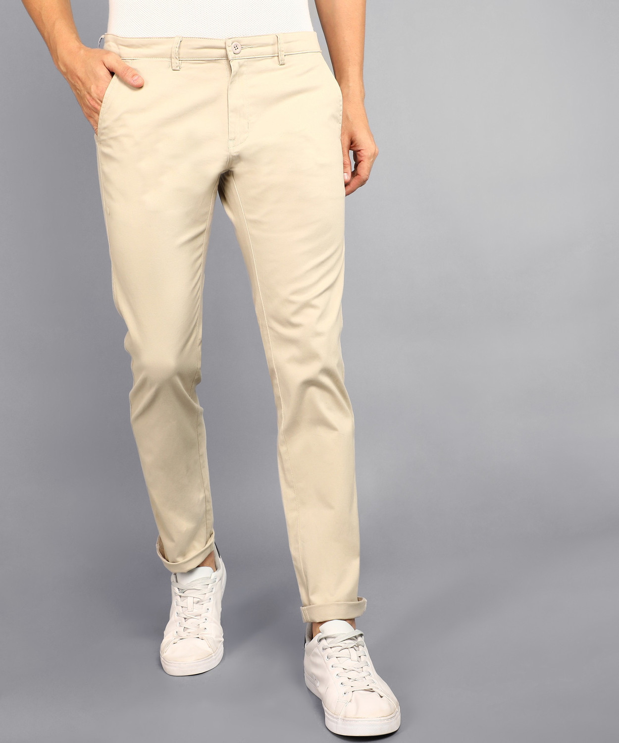 Image of METRONAUT Slim Fit Men Cream Trousers