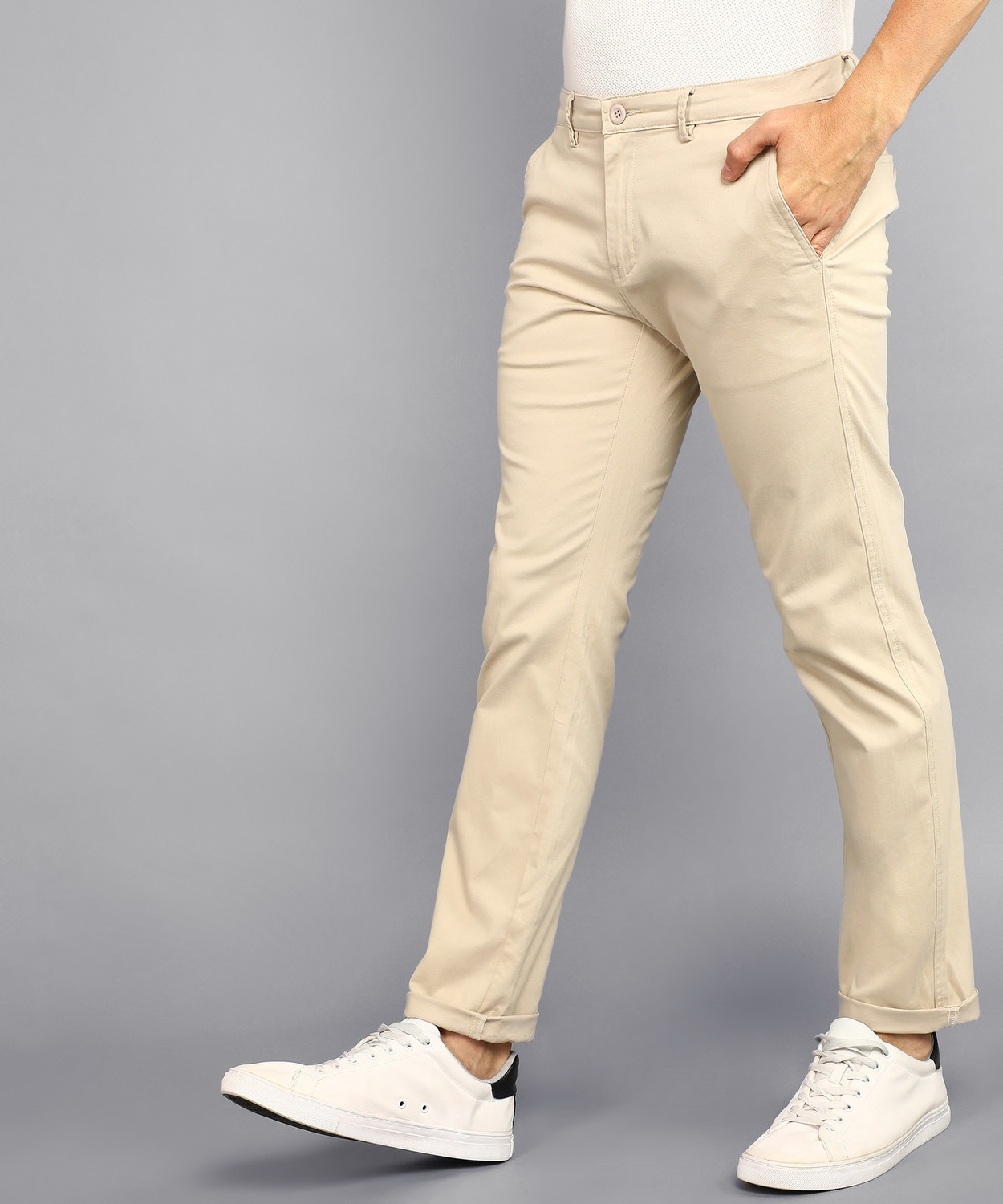 Image of METRONAUT Slim Fit Men Cream Trousers