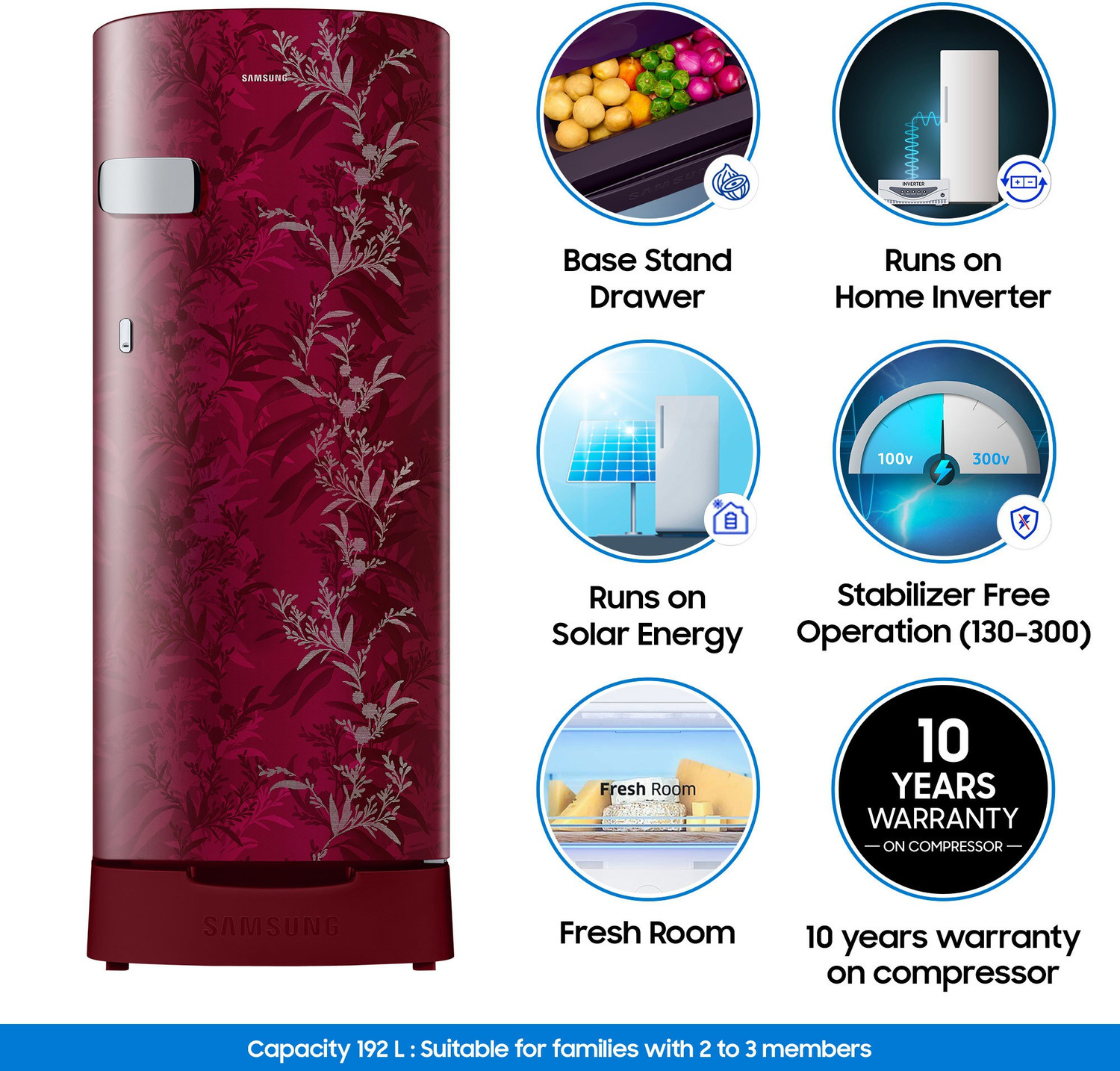 Image of Samsung 192 L Direct Cool Single Door 2 Star Refrigerator with Base Drawer