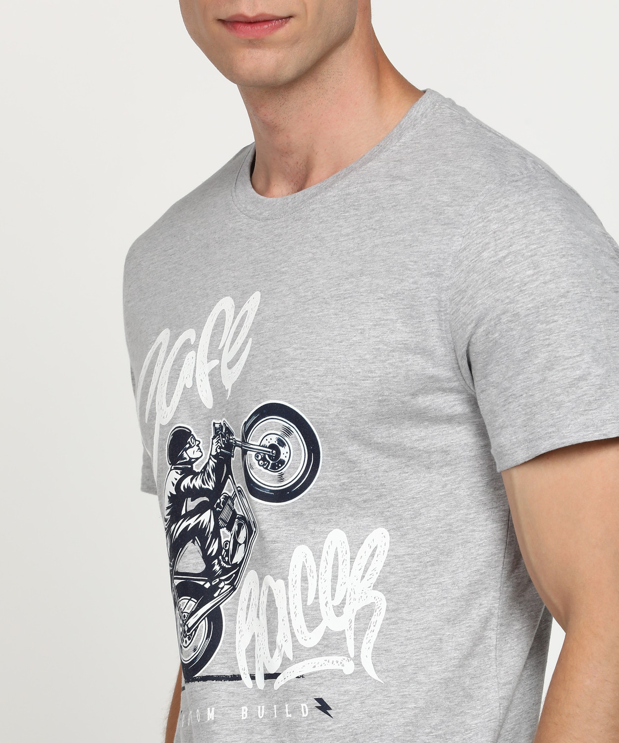 Image of Aditya Birla - abof Printed Men Round Neck Grey T-Shirt