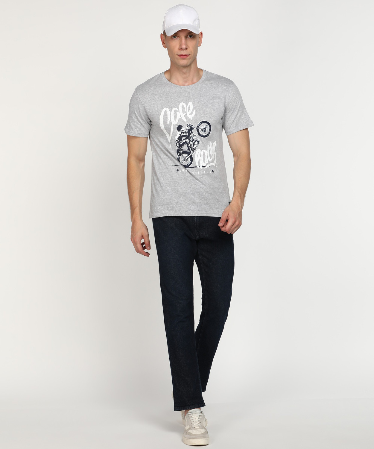 Image of Aditya Birla - abof Printed Men Round Neck Grey T-Shirt