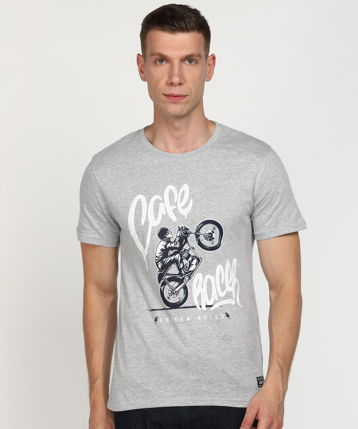 Image of Aditya Birla - abof Printed Men Round Neck Grey T-Shirt