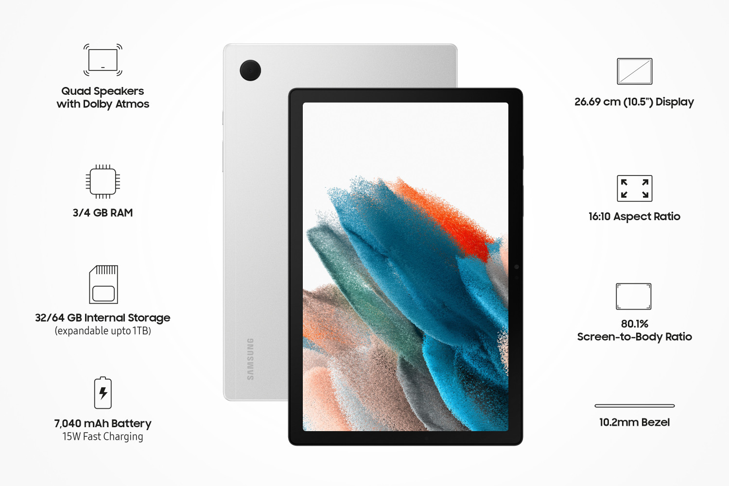 Image of Samsung Galaxy Tab A8 3 GB RAM 32 GB ROM 10.5 inch with 4G Octa Core Tablet (Gray)