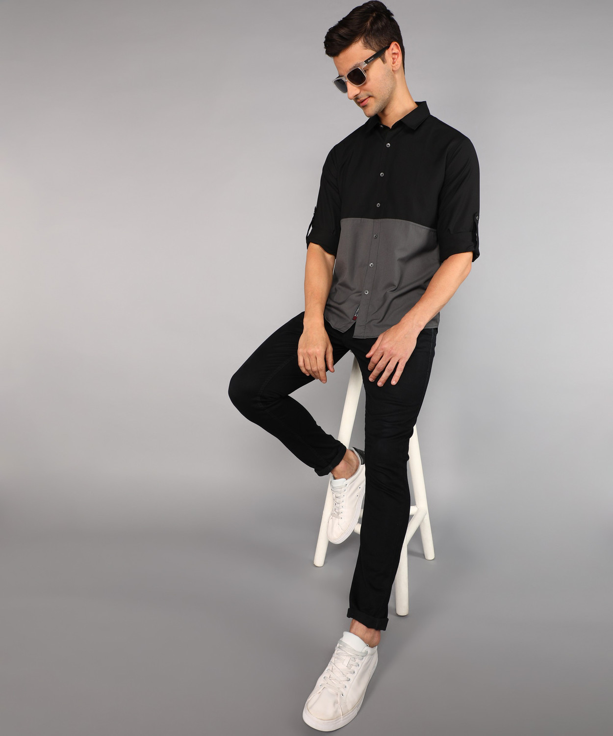 Image of METRONAUT by Flipkart Men Color Block Casual Black Shirt