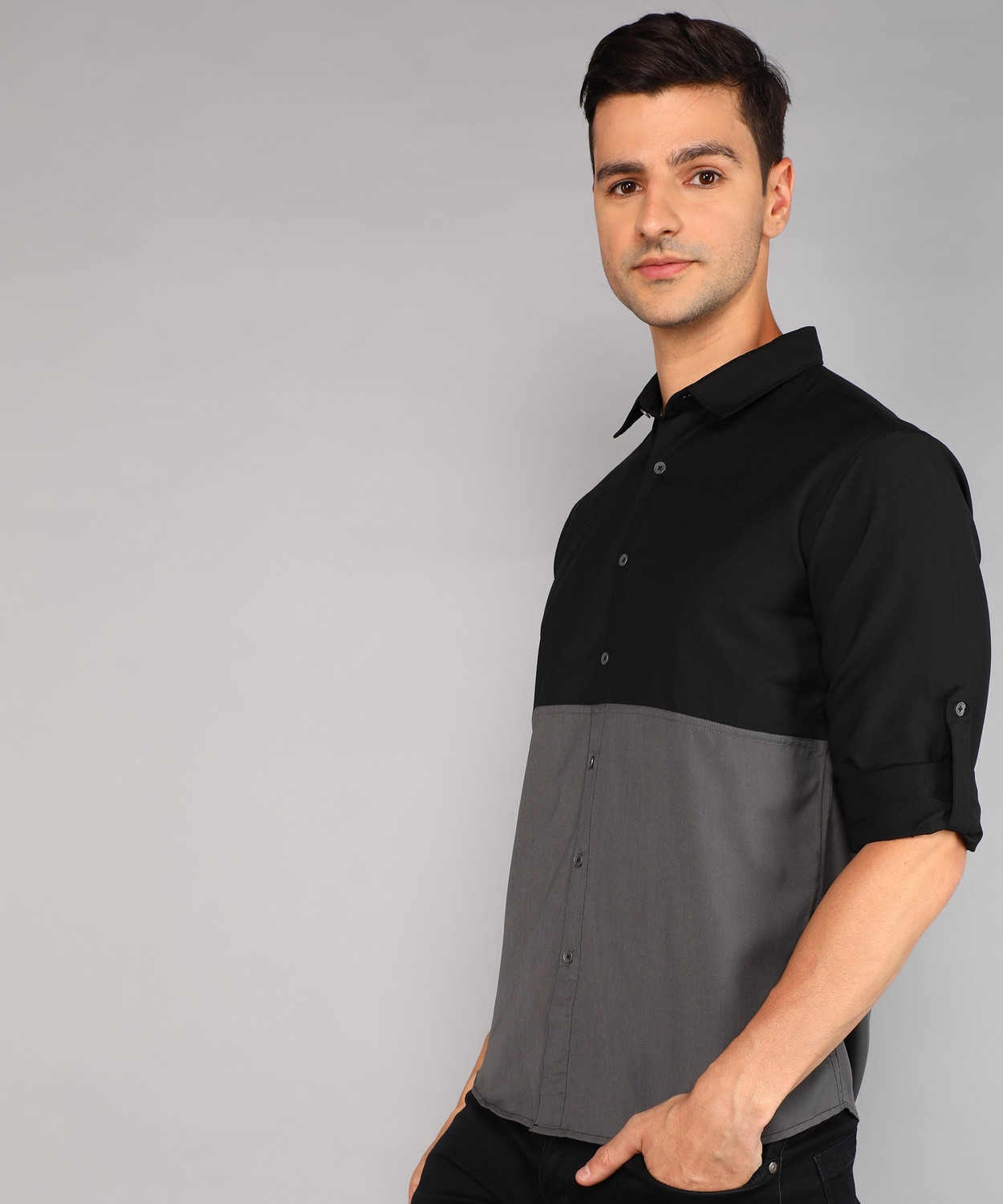 Image of METRONAUT by Flipkart Men Color Block Casual Black Shirt