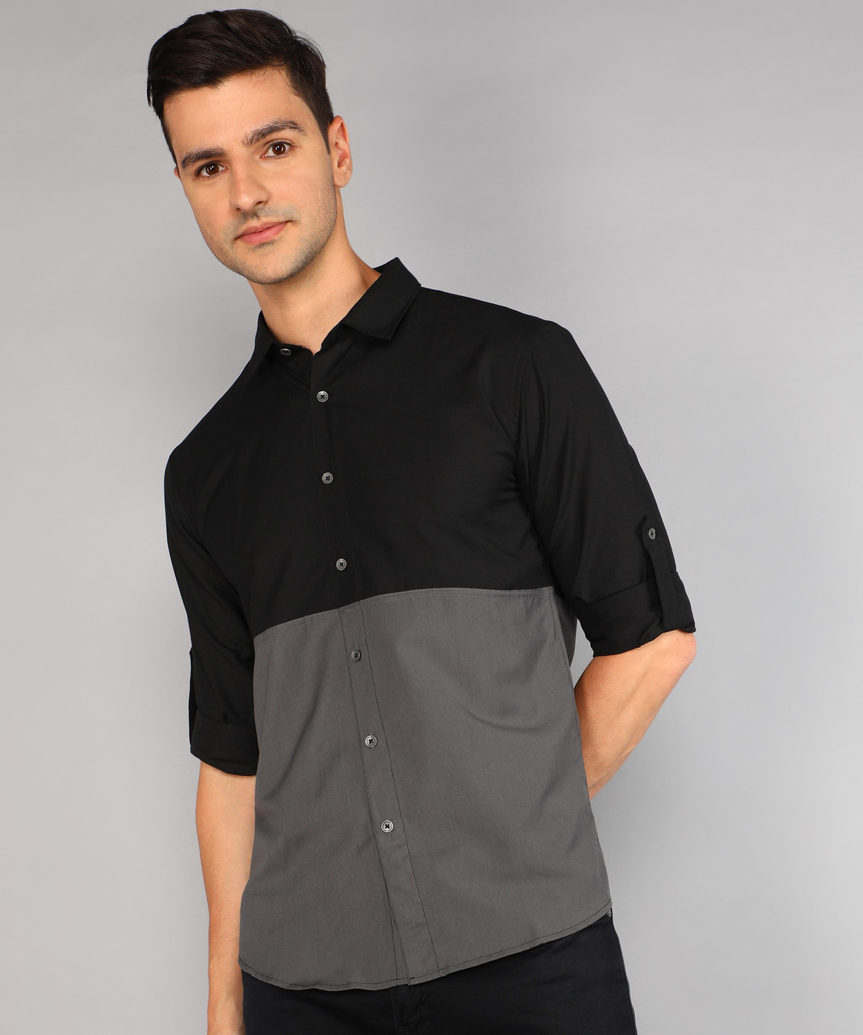 Image of METRONAUT by Flipkart Men Color Block Casual Black Shirt