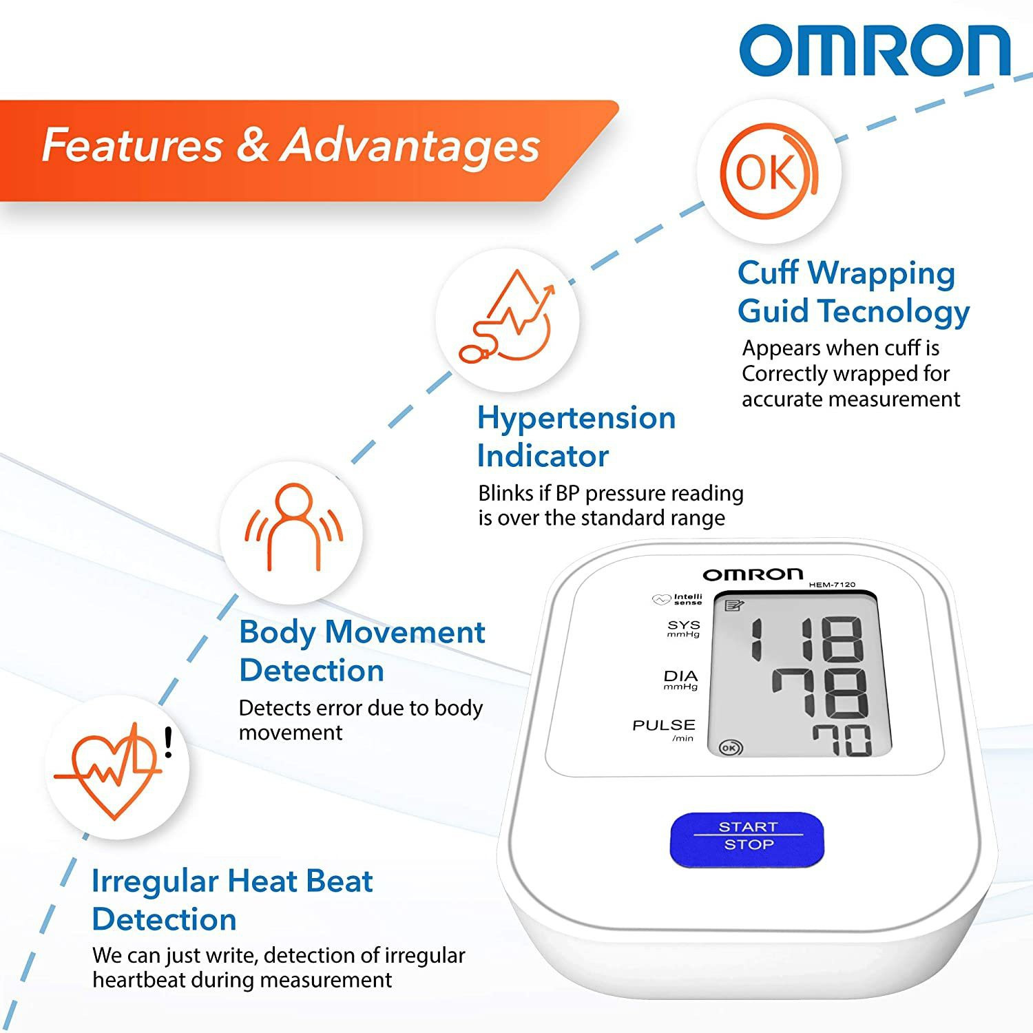 Image of OMRON HEM-7120 Digital Blood Pressure Monitor with Intellisense Technology Bp Monitor