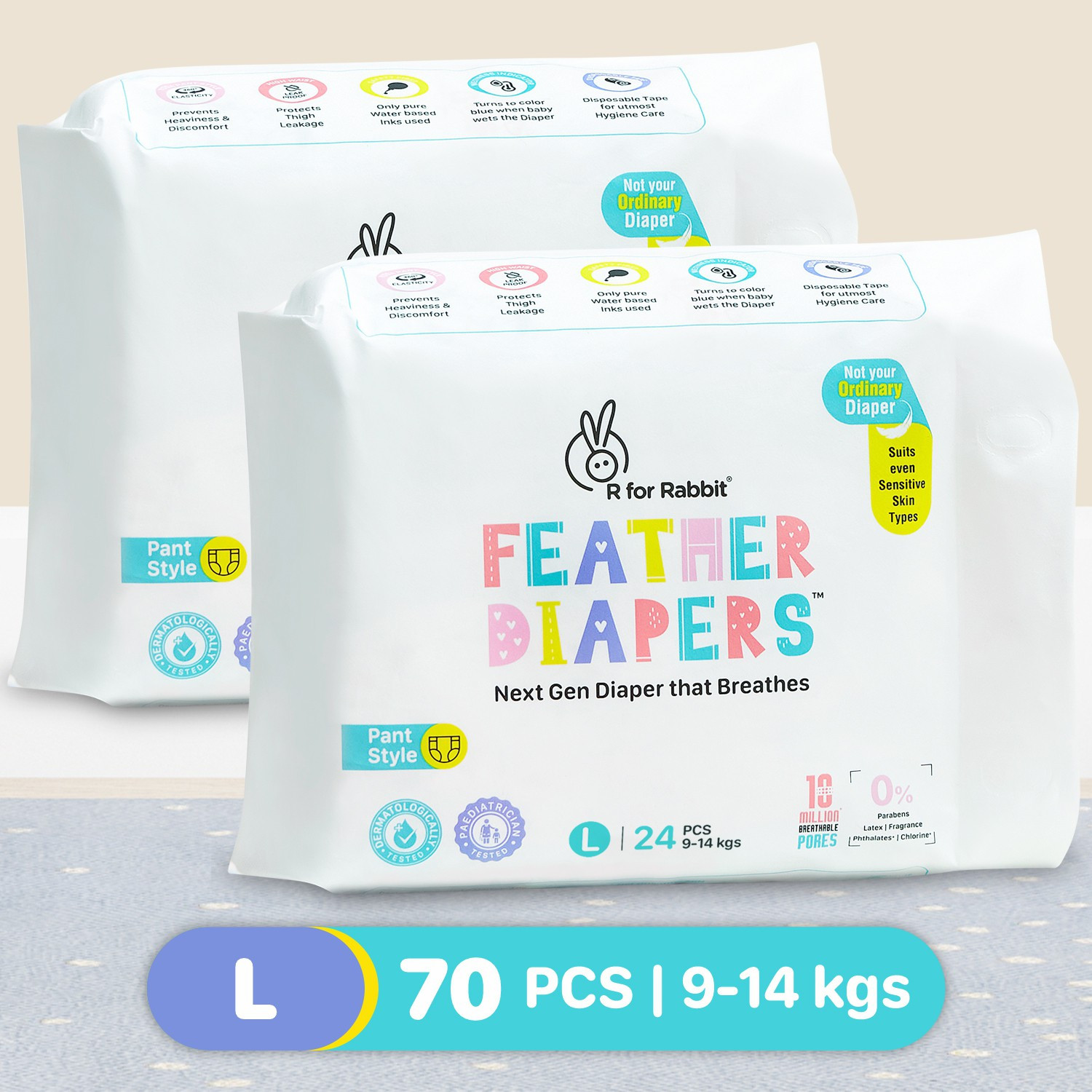 Image of R for Rabbit Feather Diaper Pants size L Pack of 70 - L