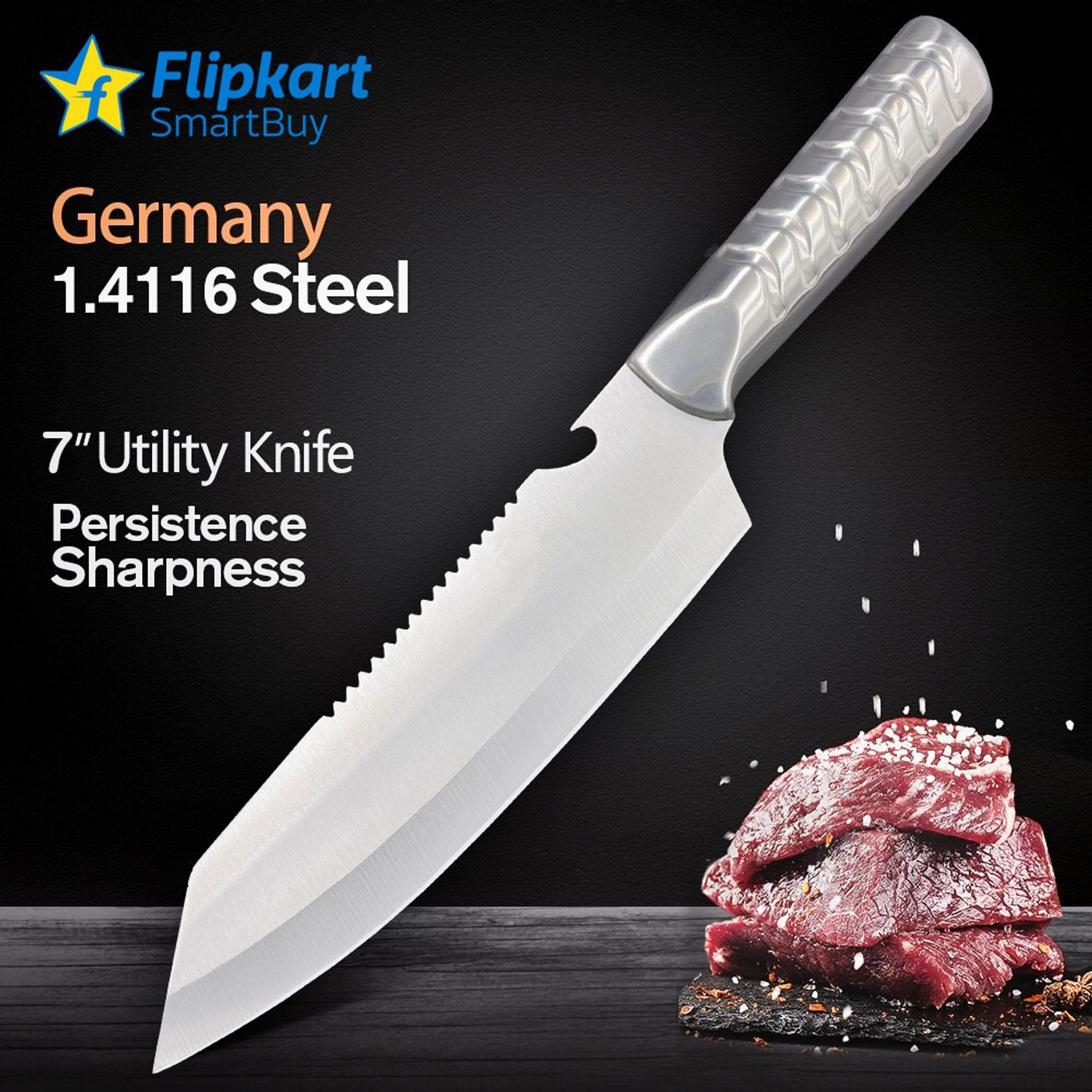 Flipkart SmartBuy Santoku Stainless Steel Chefs Kitchen Knife, Blade length 178 mm Colour Silver Stainless Steel Knife