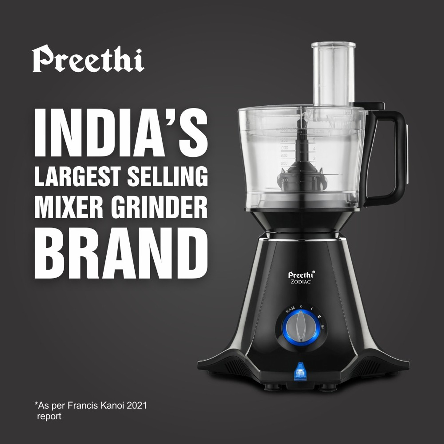 Preethi MG218 Zodiac 750 Juicer Mixer Grinder (5 Jars, Black /Light