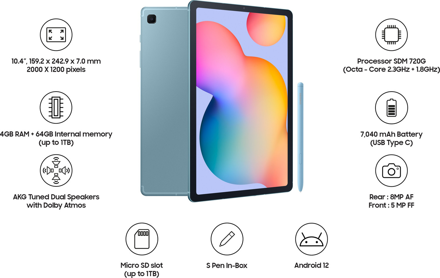 Image of Samsung Galaxy Tab S6 Lite With Stylus 4 GB RAM 64 GB ROM 10.4 inch with 4G Qualcomm SDM720G (Octa-Core) Tablet (Angora blue)