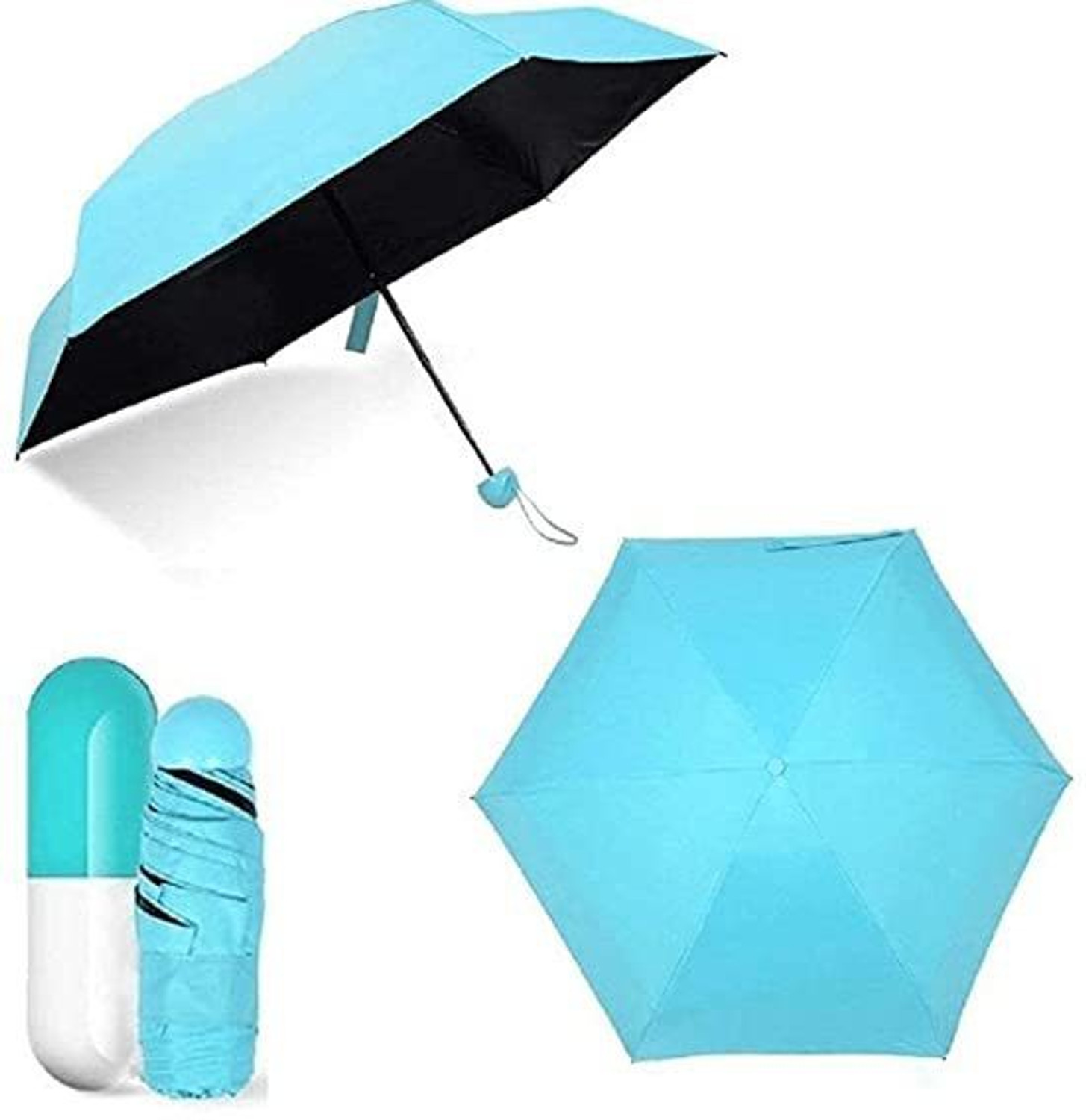 Image of VERMAJI Ultra Compact Capsule Umbrella Lightweight Folding Rain Umbrella Umbrella (Blue)