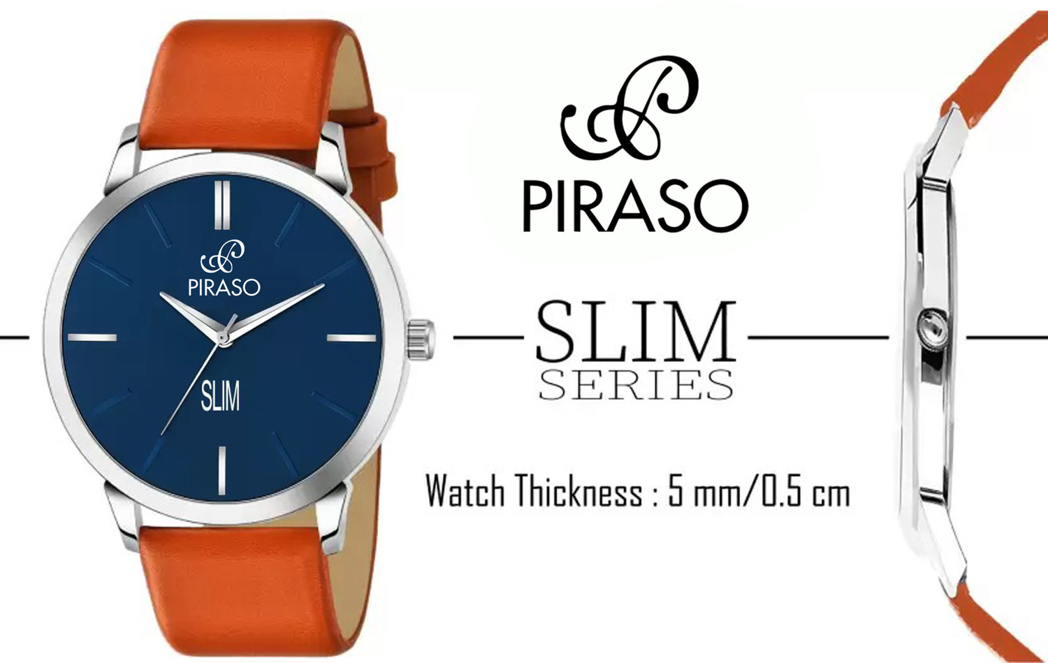 PIRASO 1584 SL04 BLUE TAN ANALOG SLIM SERIES||BLUE DIAL||TAN||GENUINE ...