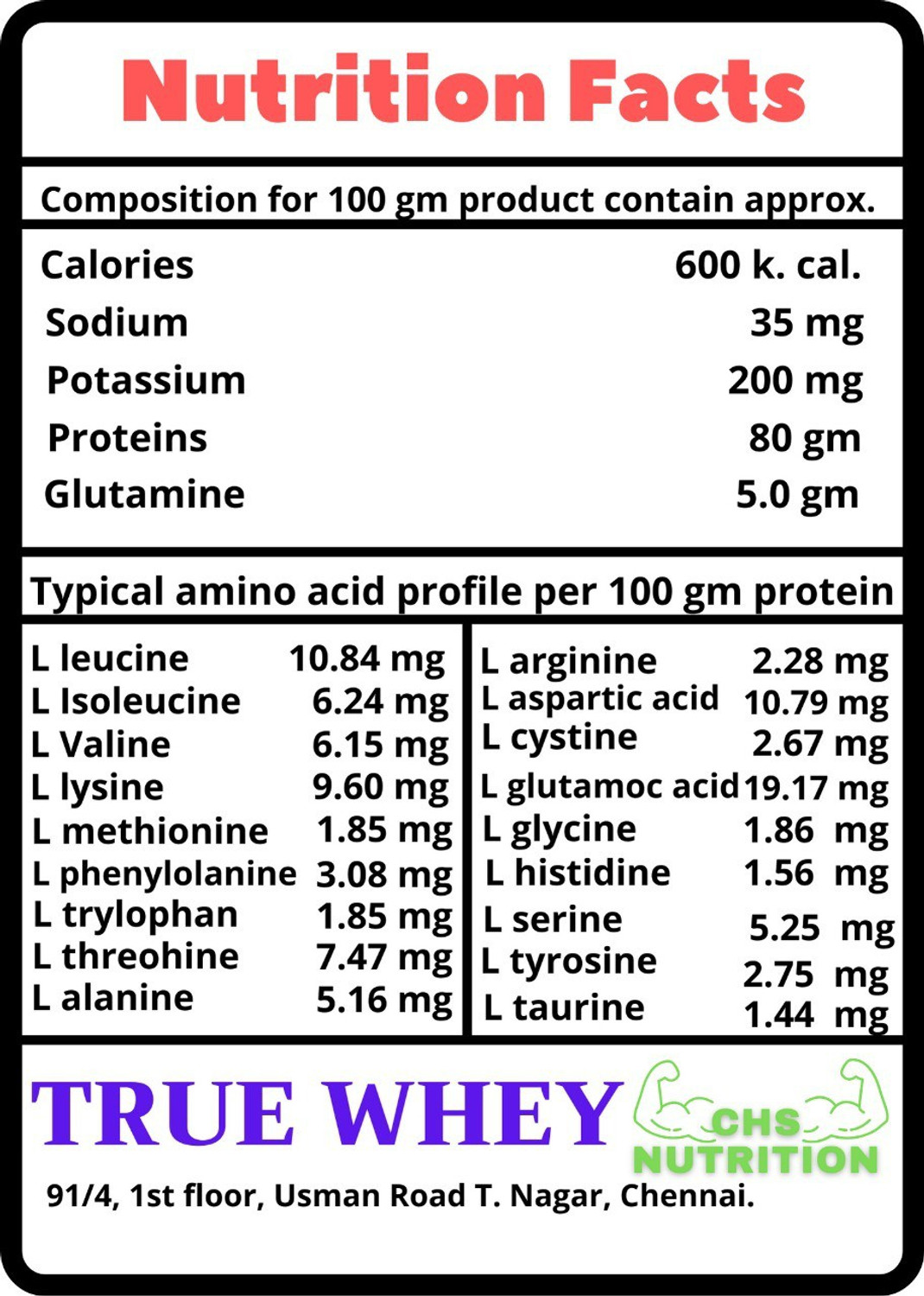 Image of CHS nutrition True Whey 1 KG (Muscle gaining whey protein conc. & isolate) Whey Protein