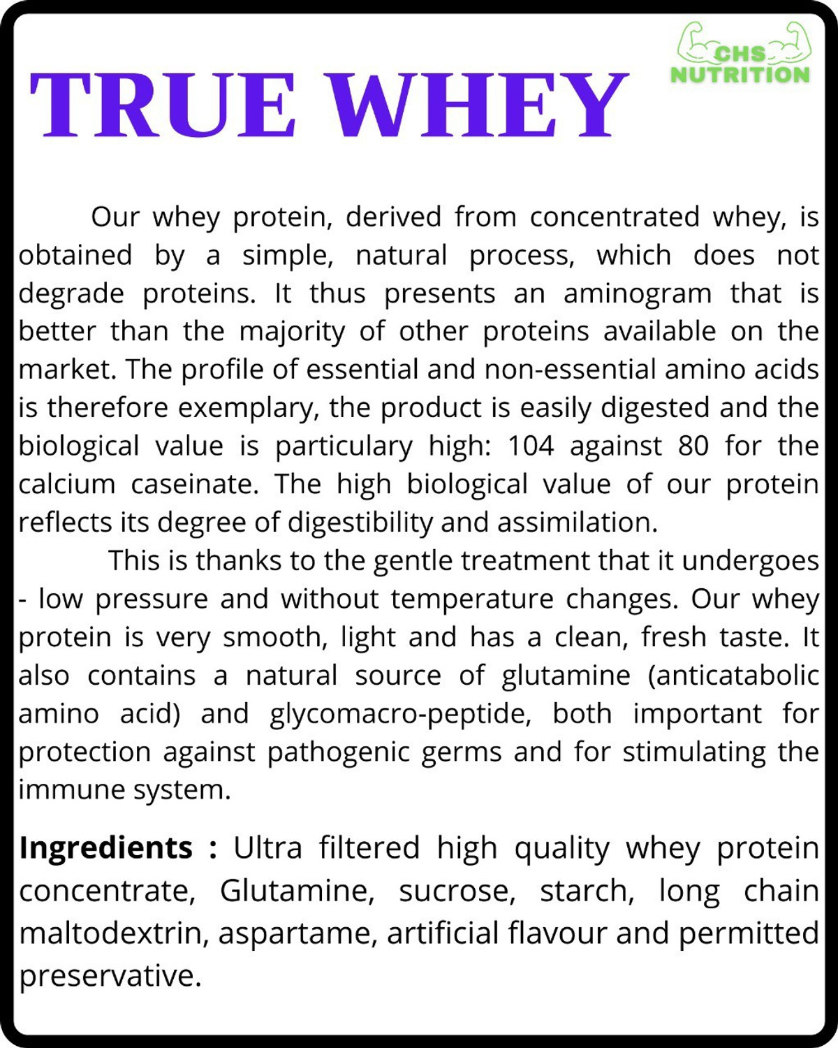 Image of CHS nutrition True Whey 1 KG (Muscle gaining whey protein conc. & isolate) Whey Protein