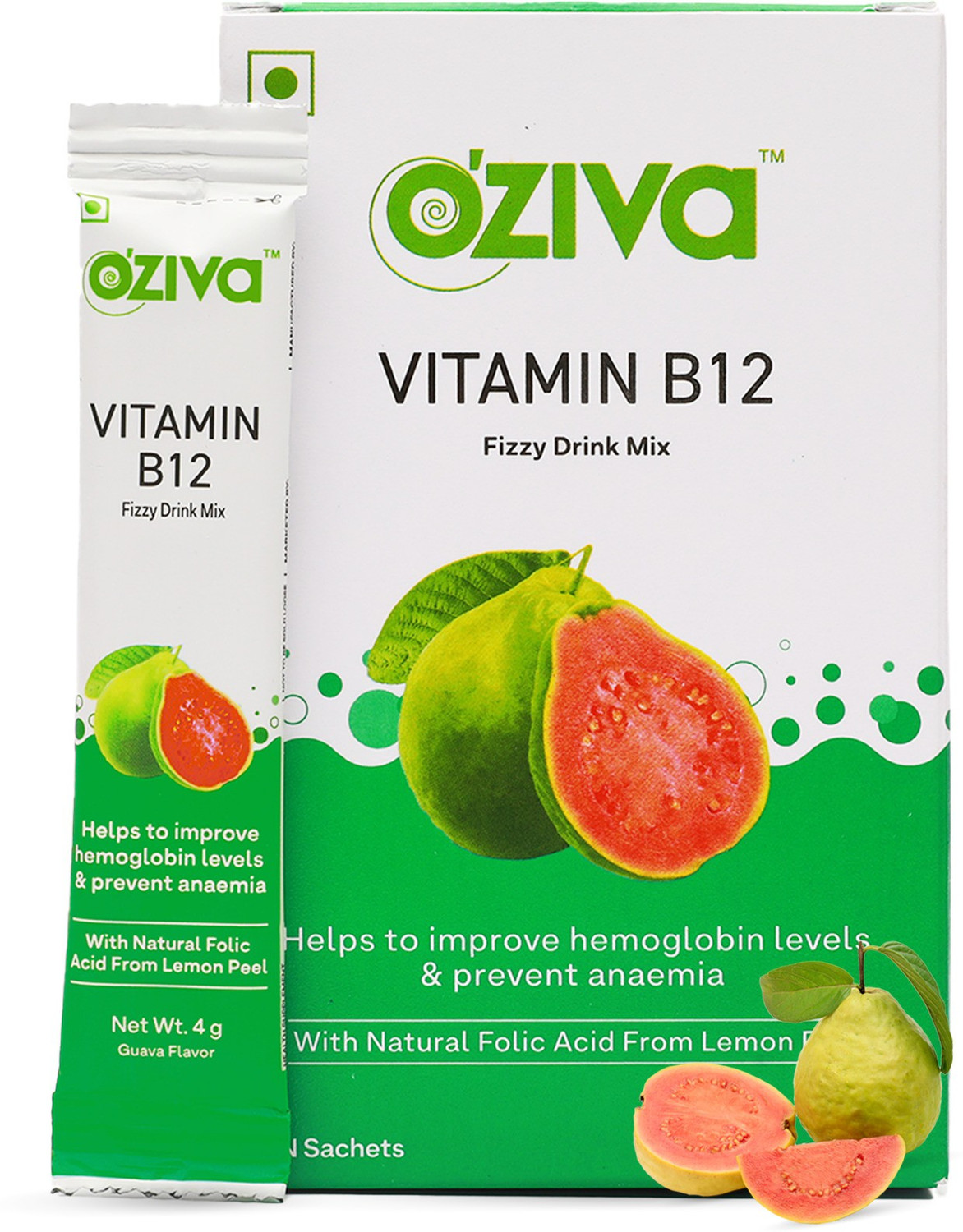 Image of OZiva Vitamin B12 Fizzy Drink Mix,100% RDA of 2.2mcg Vitamin B12, Pack of 1,15 Sachets