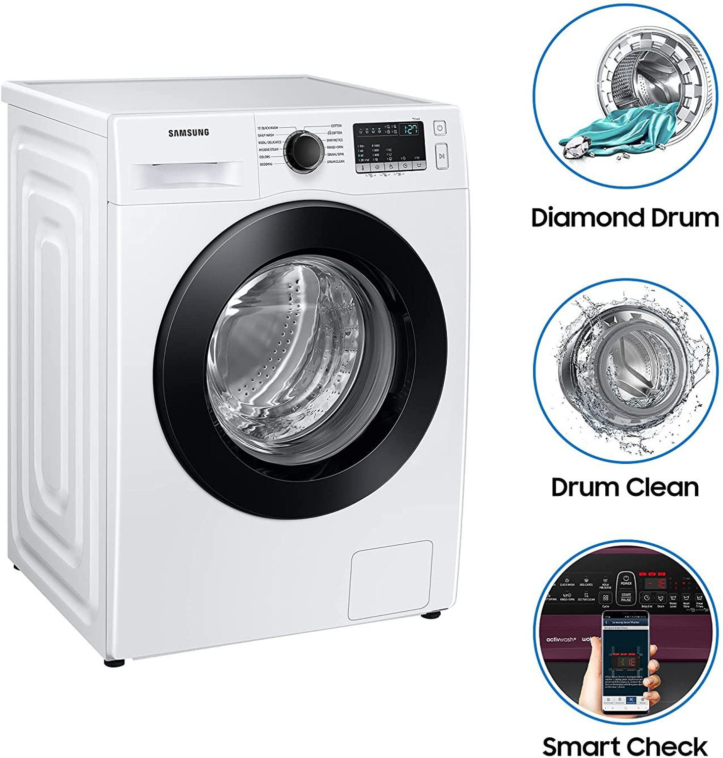 Image of Samsung 8 kg Inverter 5 Star with Hygiene Steam Fully Automatic Front Load Washing Machine White