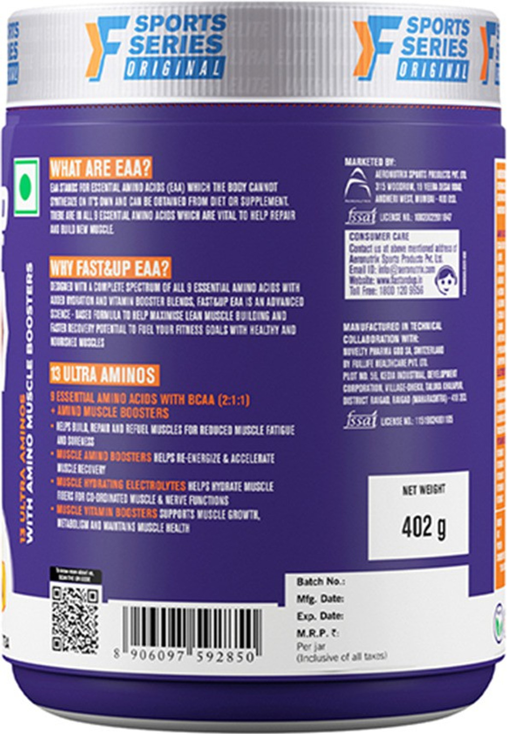 Image of FAST&UP EAA Intra-Workout Drink For Mucscle Recovery With BCAA, Vitamins & Electrolytes EAA (Essential Amino Acids)