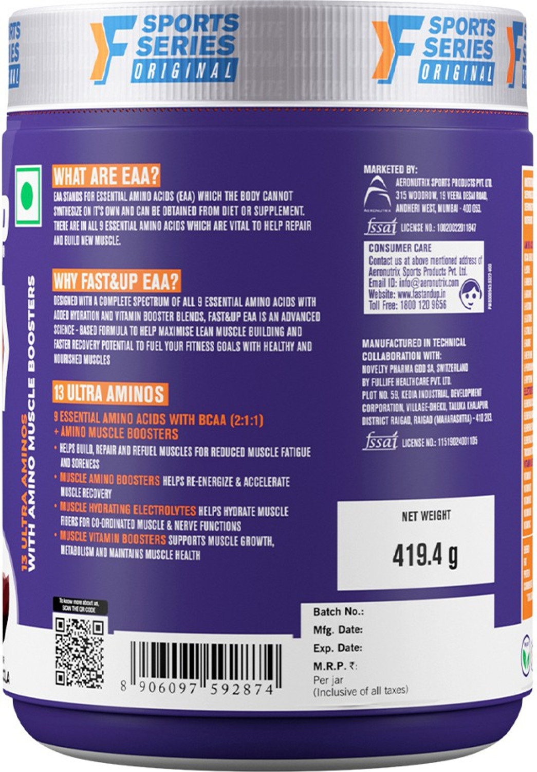 Image of FAST&UP EAA Intra-Workout Drink For Mucscle Recovery With BCAA, Vitamins & Electrolytes EAA (Essential Amino Acids)