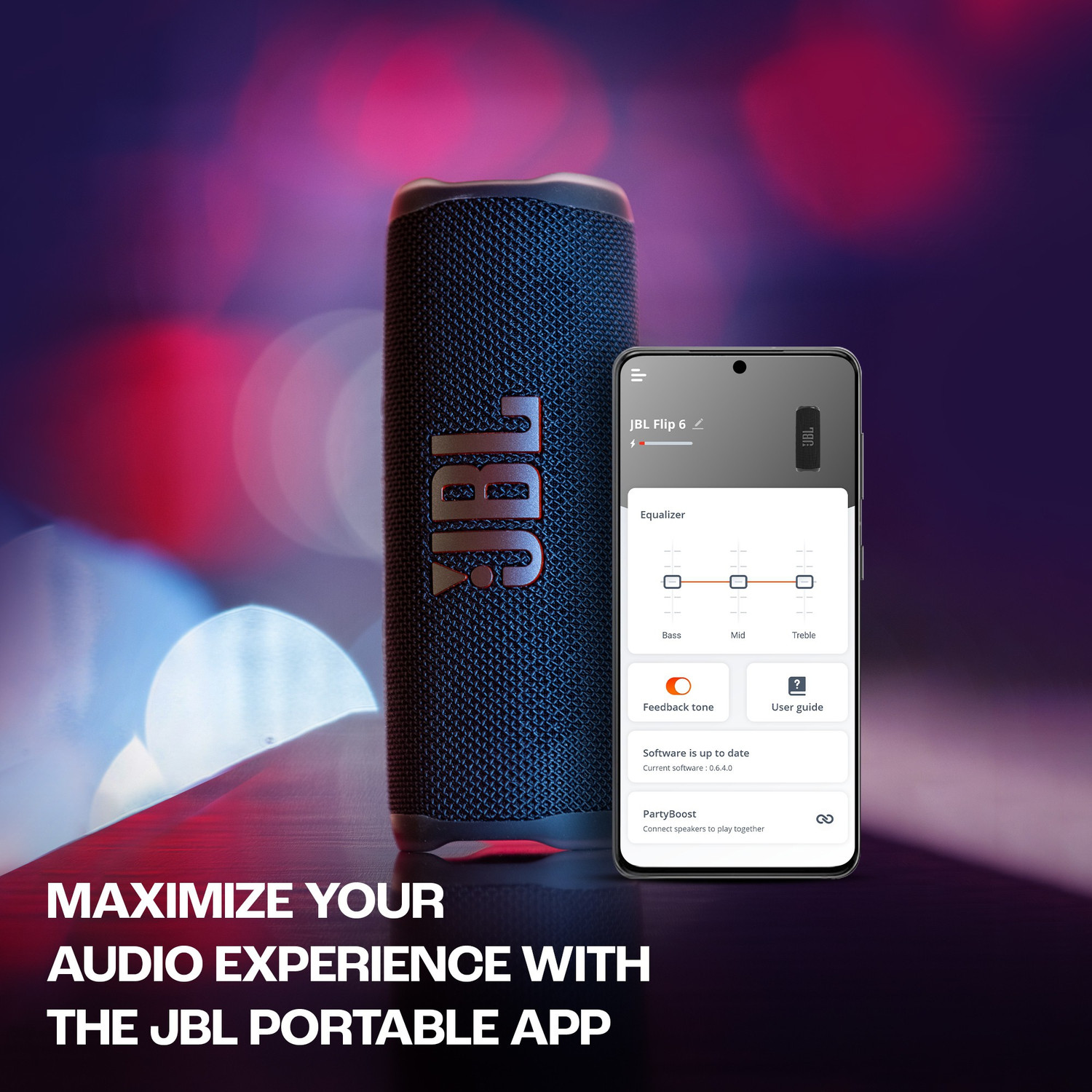 Image of JBL Flip 6 with 12Hr Playtime, Customize Audio by App,IP67 Rating, Portable 30 W Bluetooth Speaker