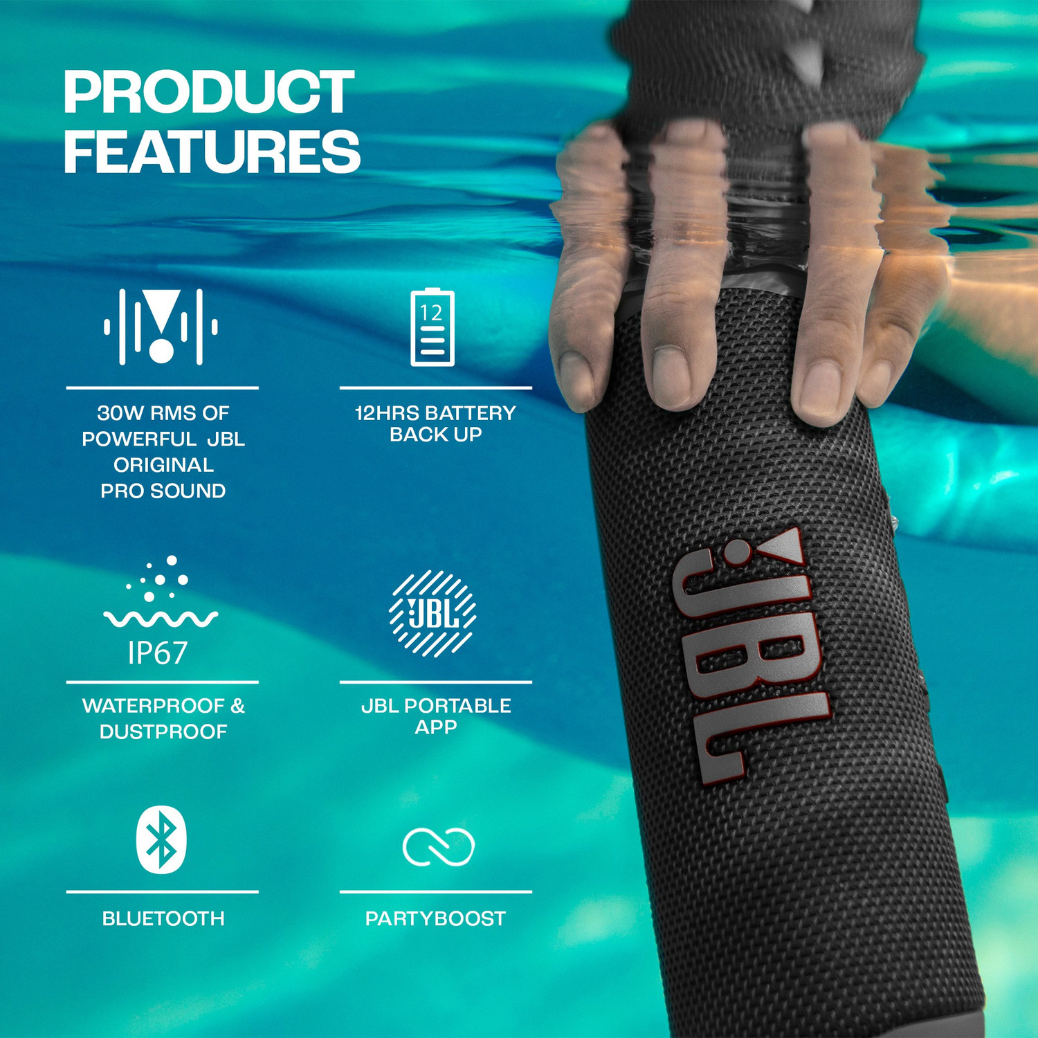 Image of JBL Flip 6 with 12Hr Playtime, Customize Audio by App,IP67 Rating, Portable 30 W Bluetooth Speaker