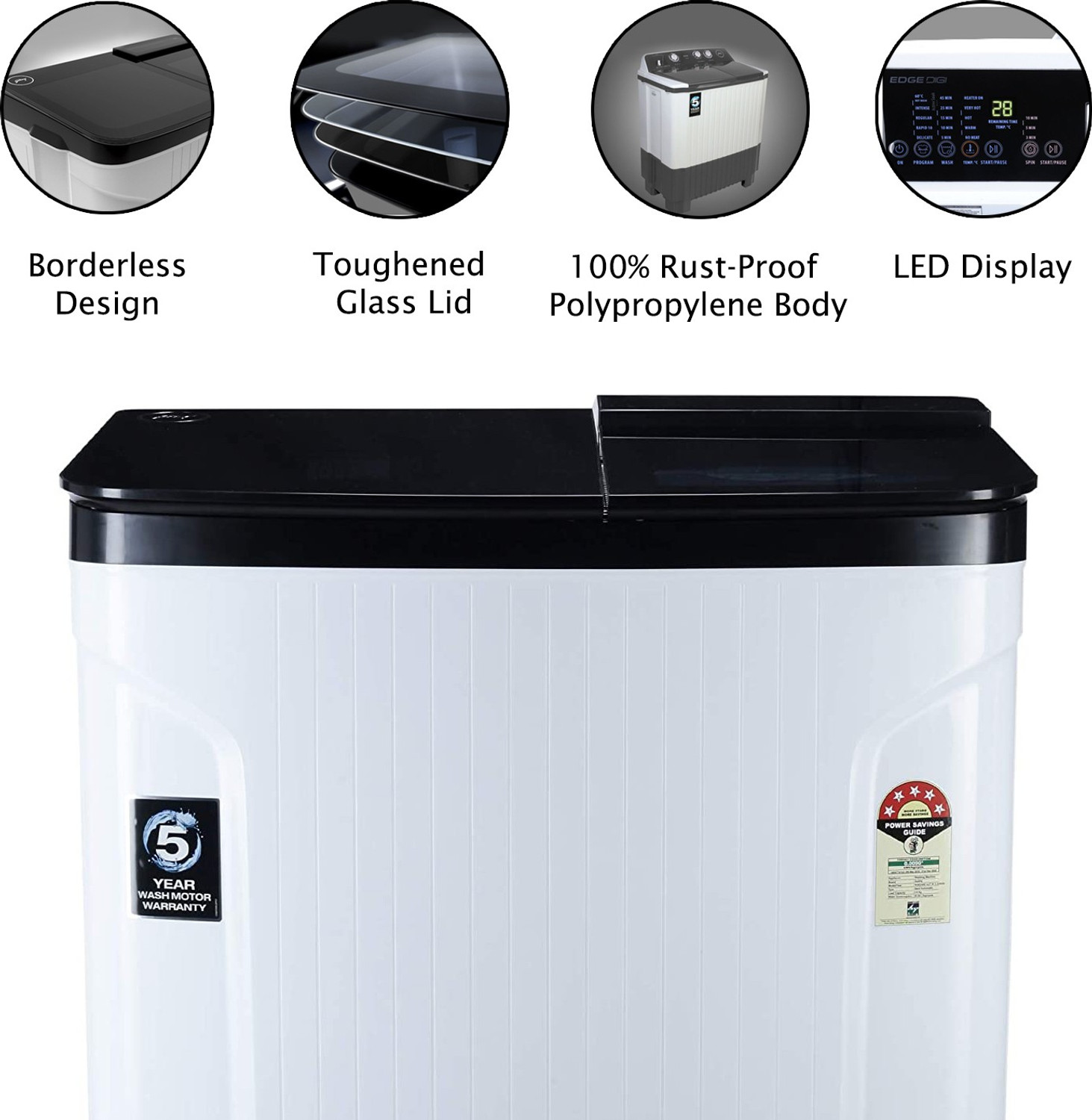 Image of Godrej 8 kg 5 Star with Tri- Roto Scrub Pulsator Washing Machine Semi Automatic Top Load Black, White