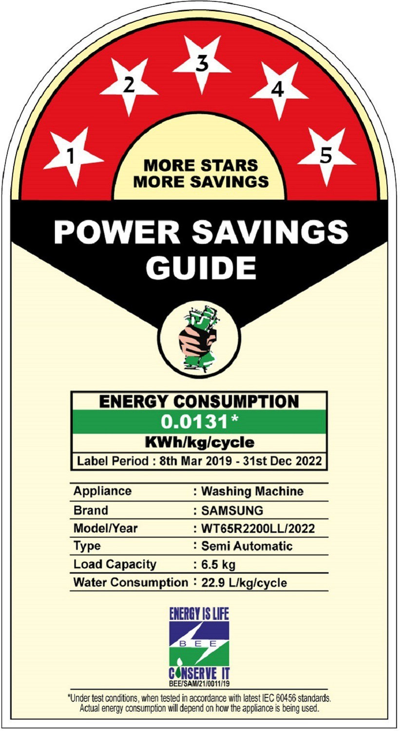 Image of Samsung 6.5 kg 5 star, Air Turbo Drying Semi Automatic Top Load Washing Machine Blue, Grey