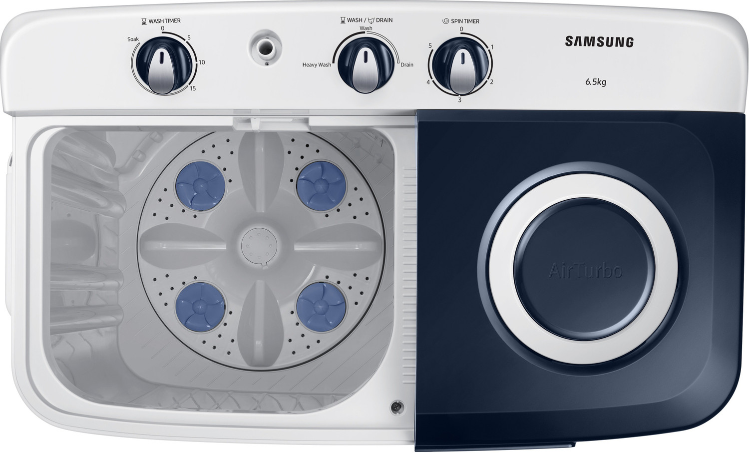 Image of Samsung 6.5 kg 5 star, Air Turbo Drying Semi Automatic Top Load Washing Machine Blue, Grey